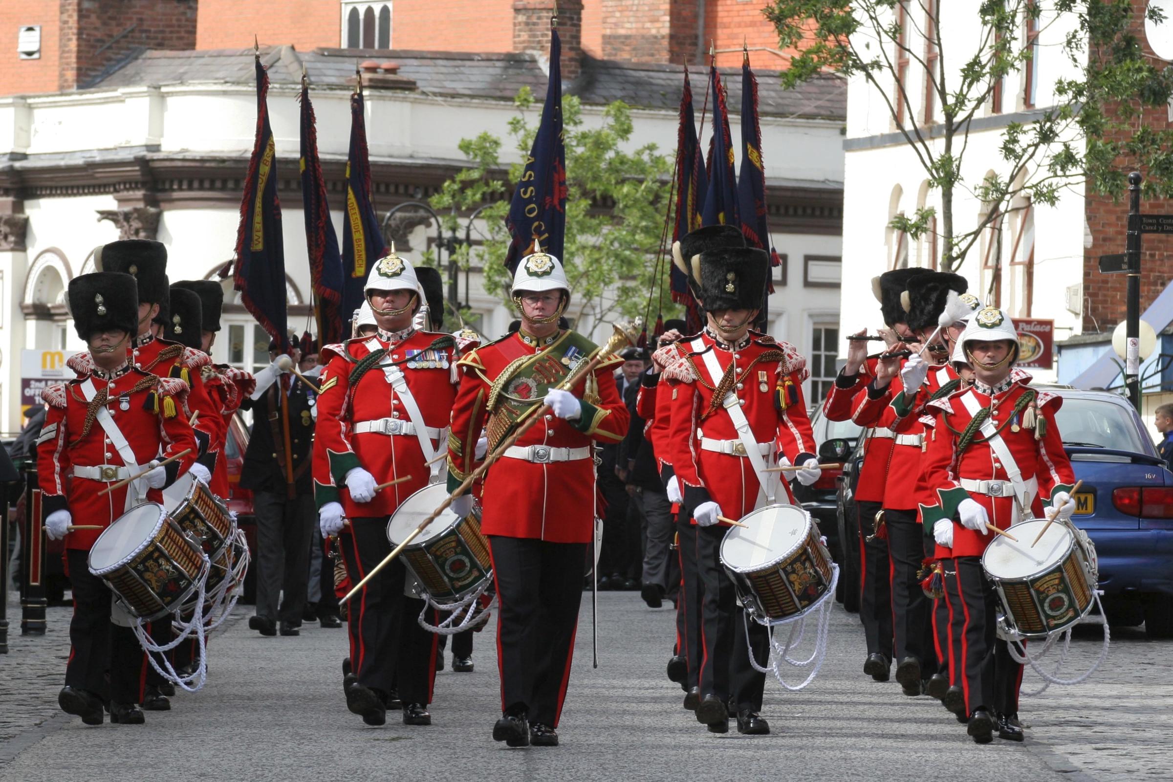 The Royal Welch Fusiliers Parade from St Giles Church at Wrexham.