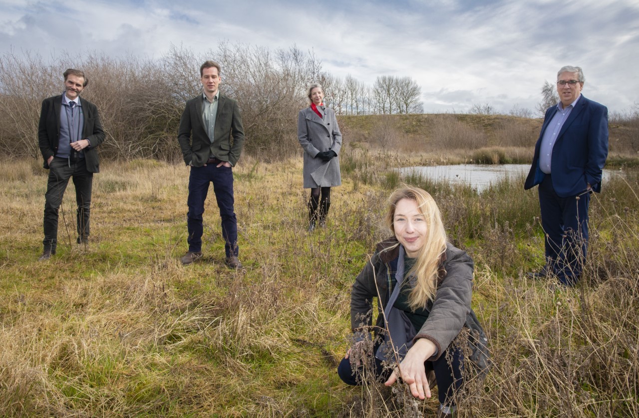  North Wales Police and Crime Commissioner, Arfon Jones, with Katie Williams, Dr Richard Birch, Anna Pretious, and Eco-Scope managing director Stuart Kato. Photo courtesy of Mandy Jones Photography. 