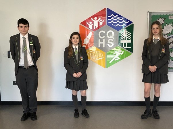 Connahs Quay High Schools deputy head boy Scott Parkes, Catryn Oldfield and Catrin Griffiths, contributors to the radio programme.