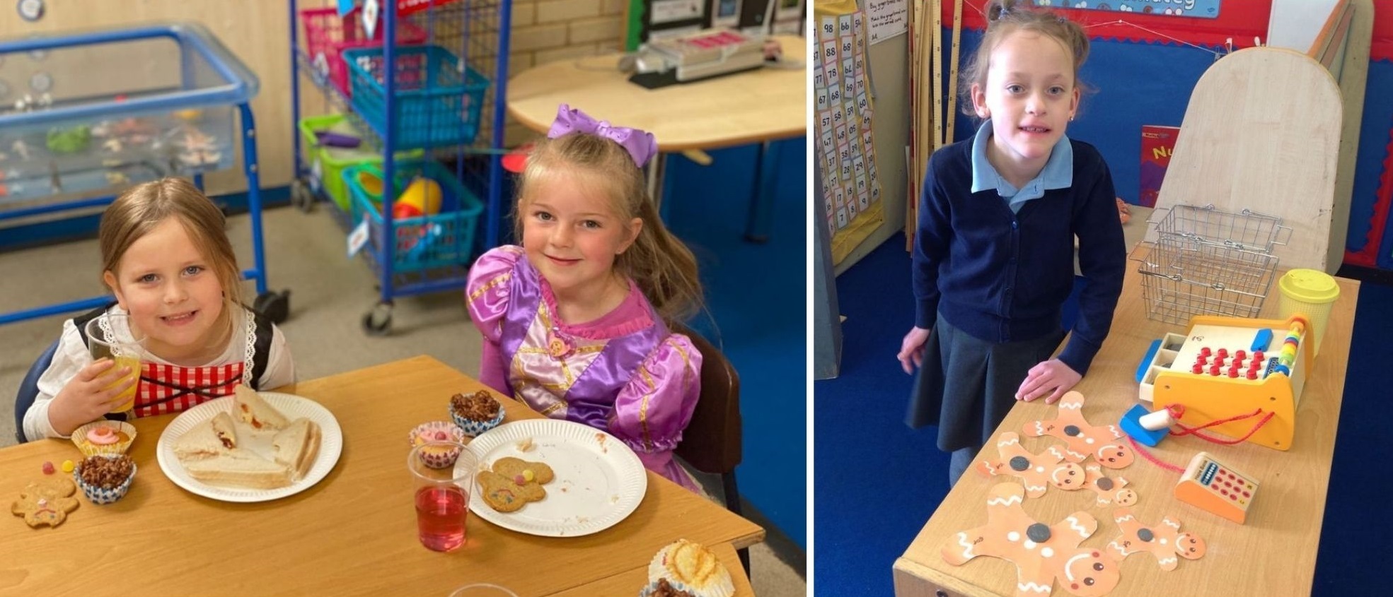 Tea party fun at St Ethelwolds Primary School, Imogen, Laila, and Jorgie.