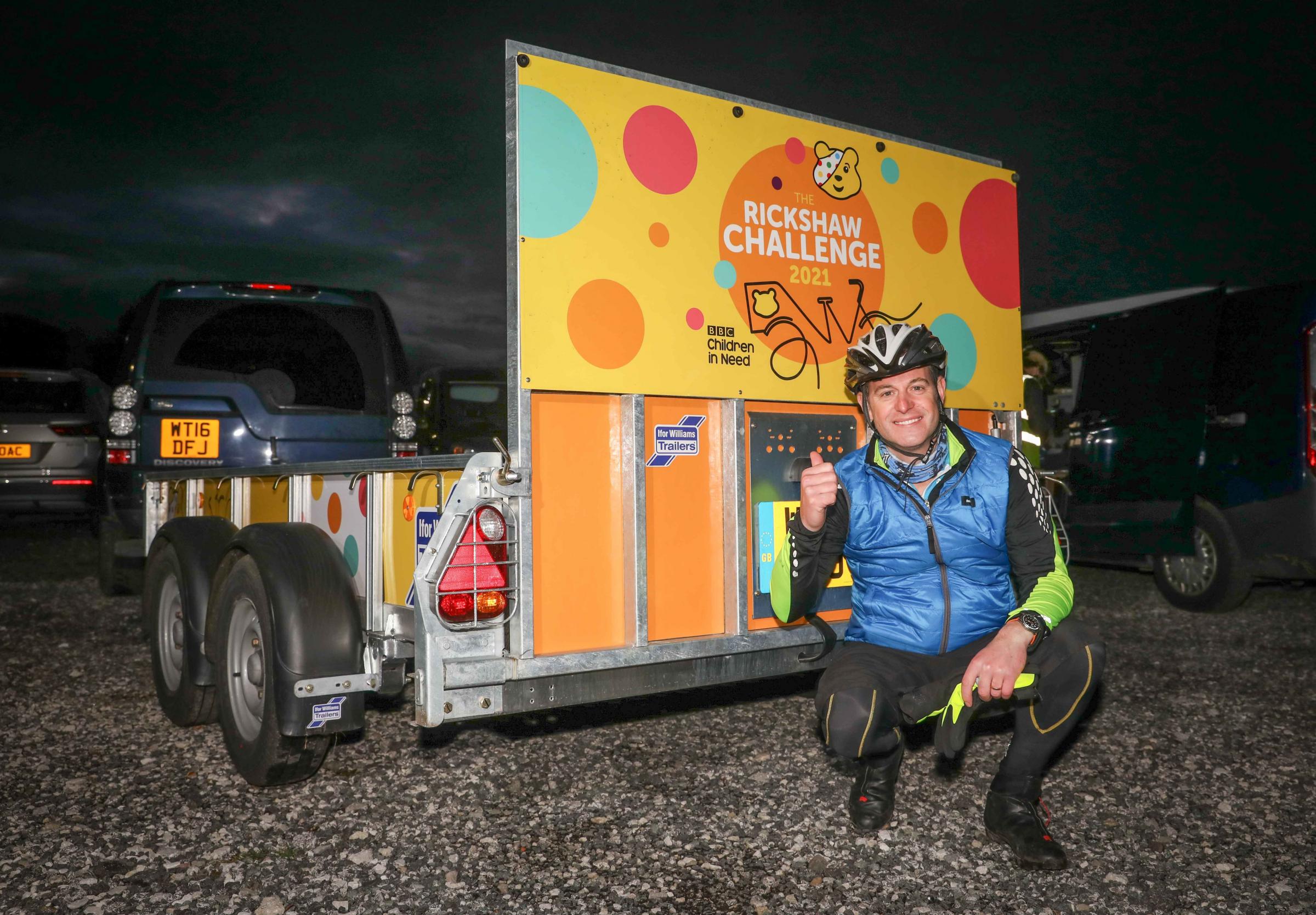 Ifor Williams Trailers Children in Need Rickshaw Challenge 2021 Matt Baker with the IWT trailer