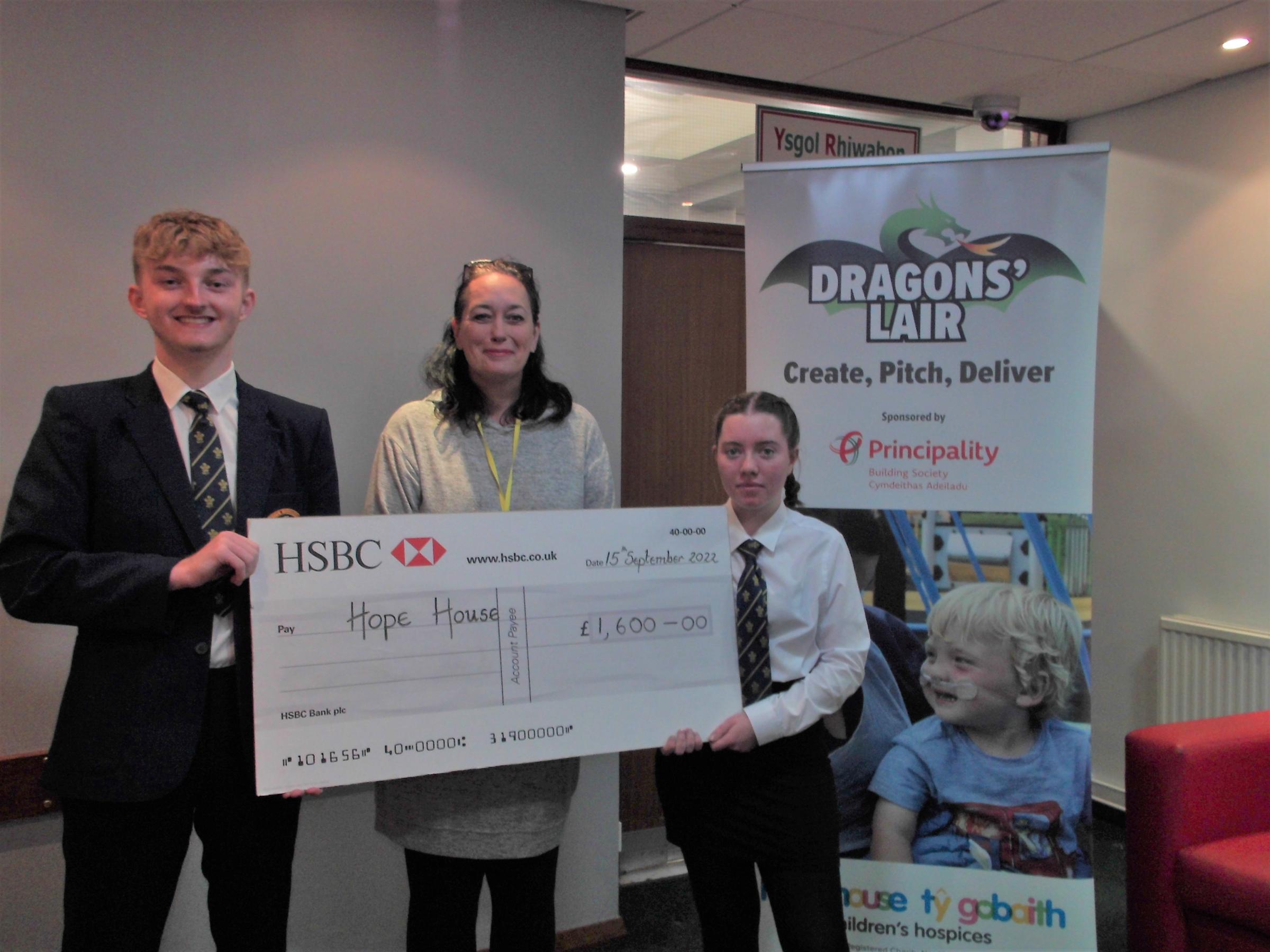 Head boy Ben Jones, head girl Elinor Hughes and Cat Dowdeswell, from Hope House.