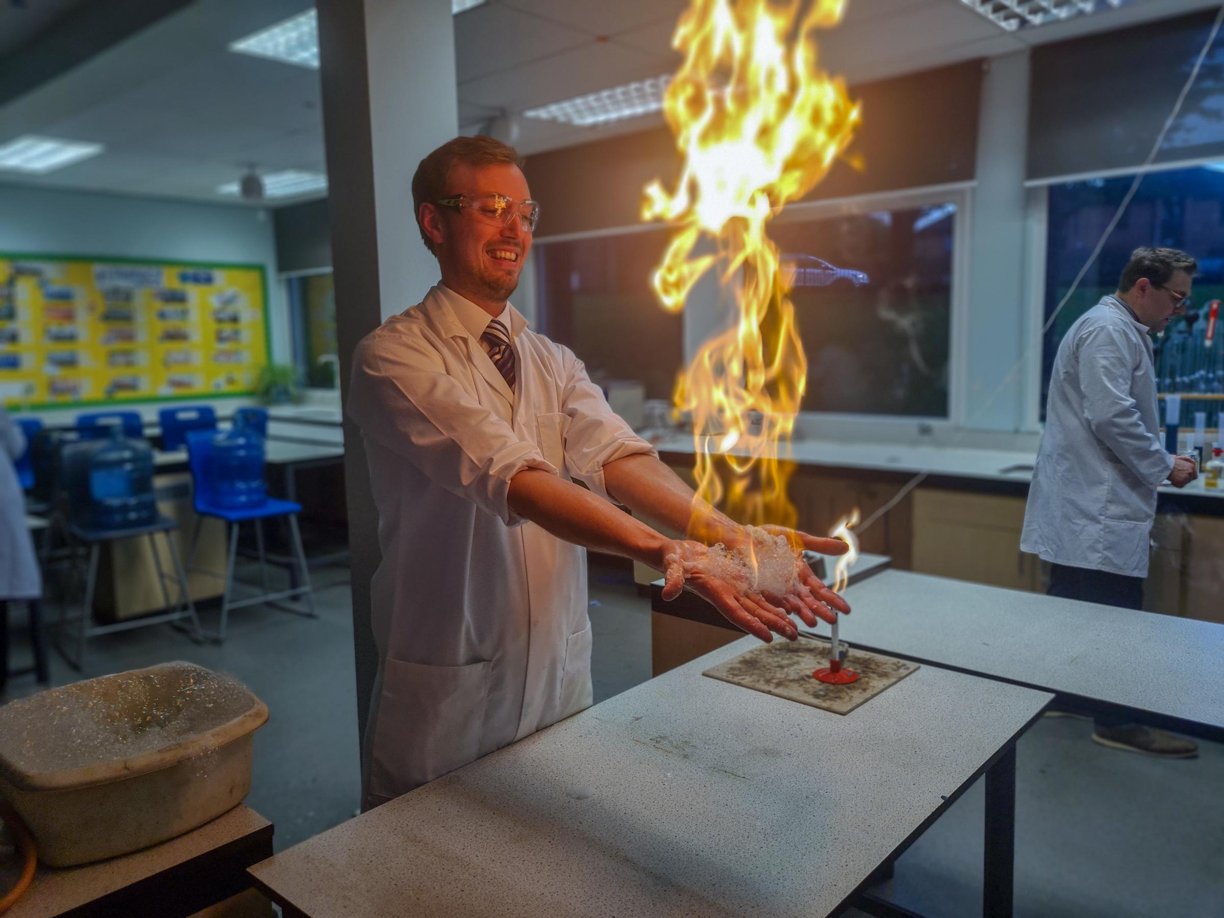 Mr Dowle being ‘set on fire using methane bubbles.