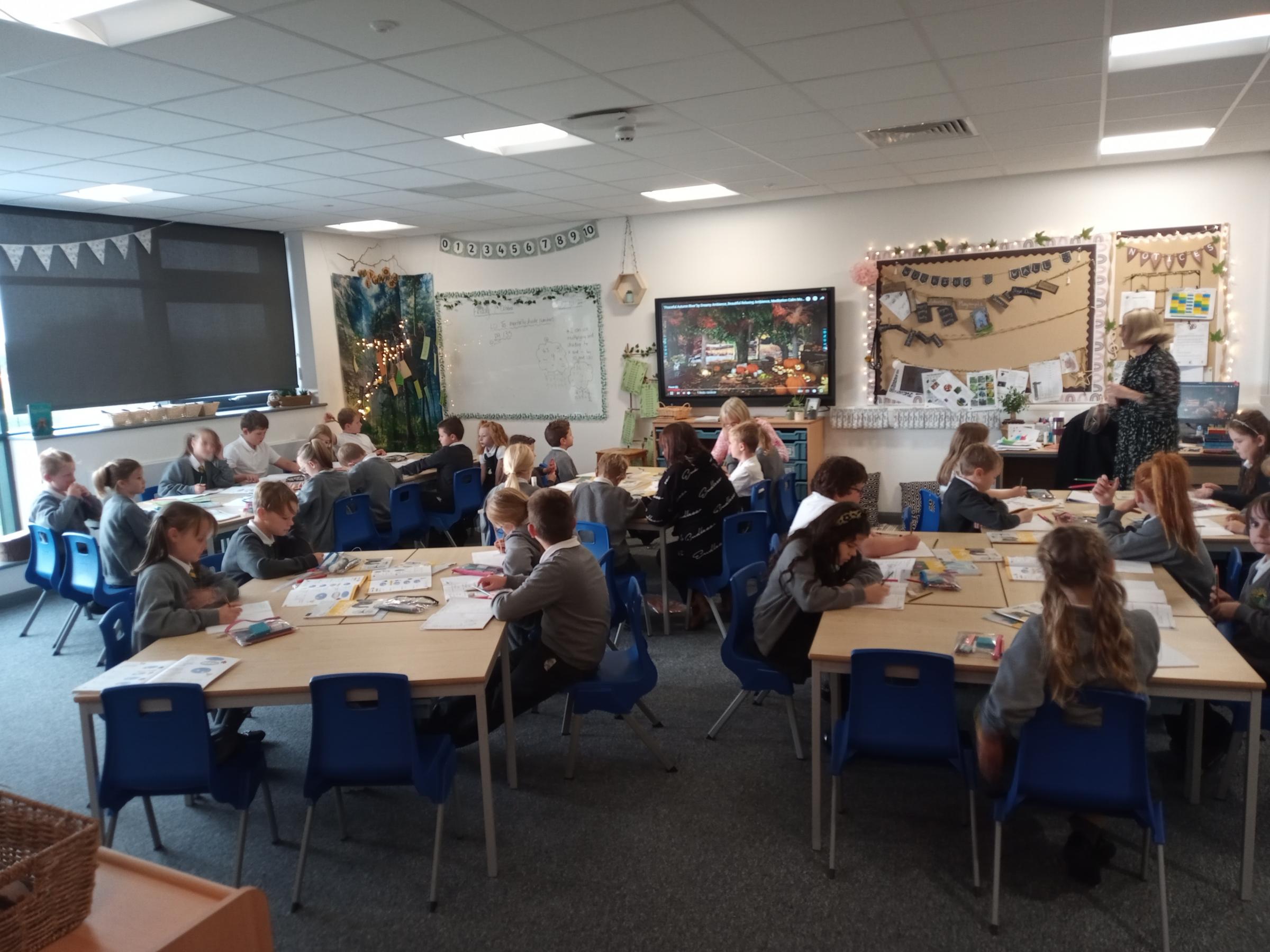 Borras Park Primary School pupils in one of the classrooms.