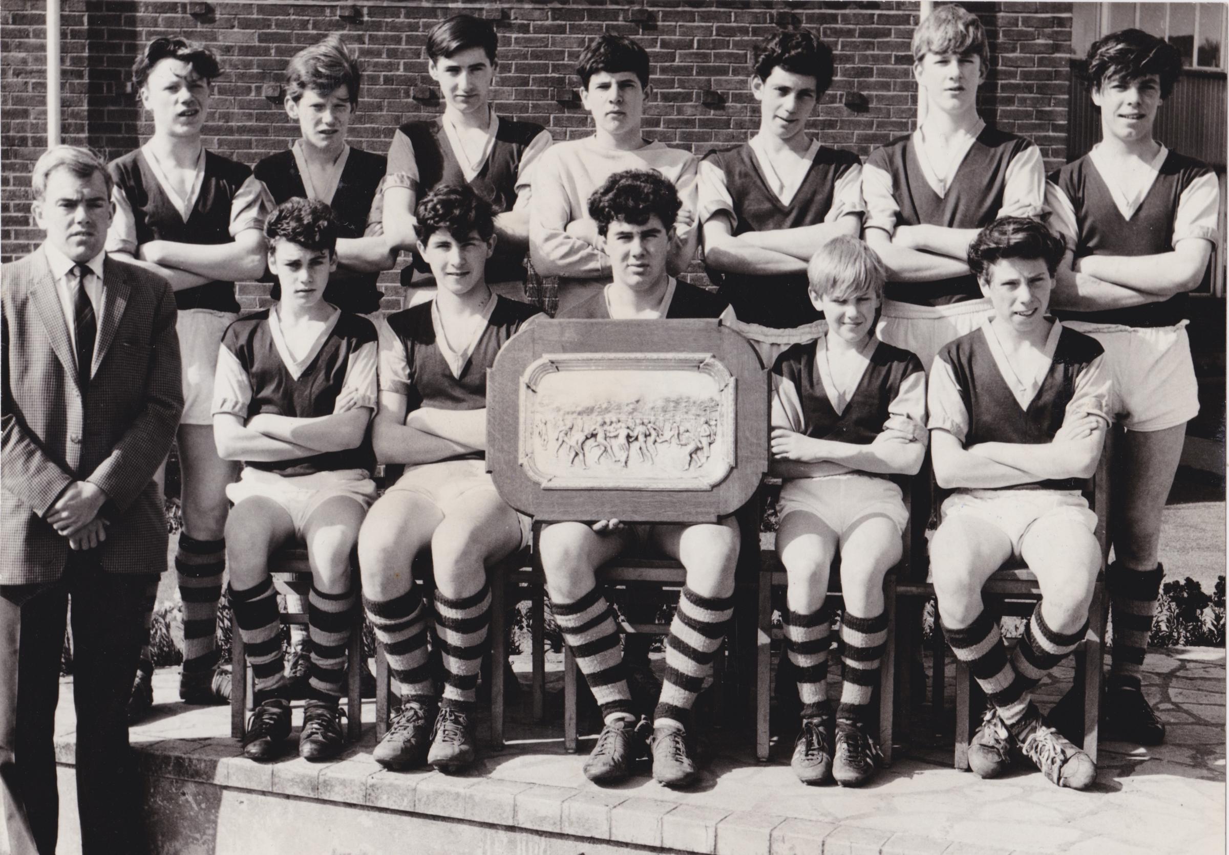 St Davids School Under 15 years football team, featuring winners of the Wrexham and District Schools League in 1964/5.