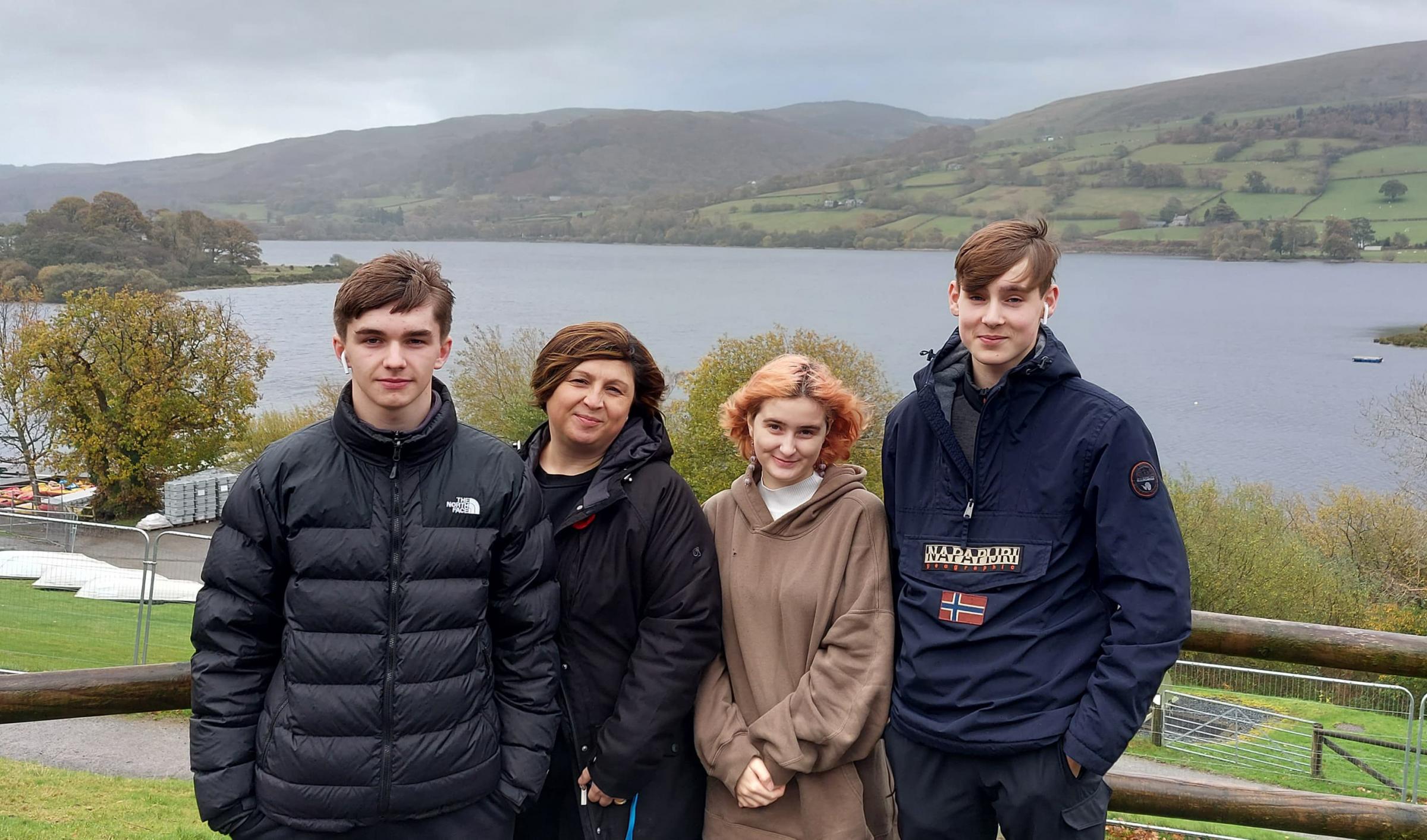 Dexter Evans and John Williams (Flint High A Level students), and Megan Hayes (St Richard Gwyn) with Emma Lane at Glan-llyn.