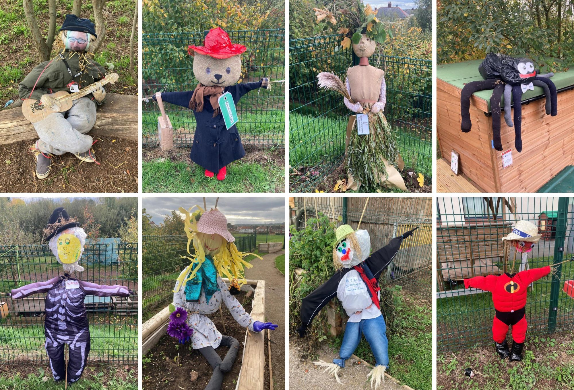 Some of the scarecrows made at Ysgol Pen Coch.