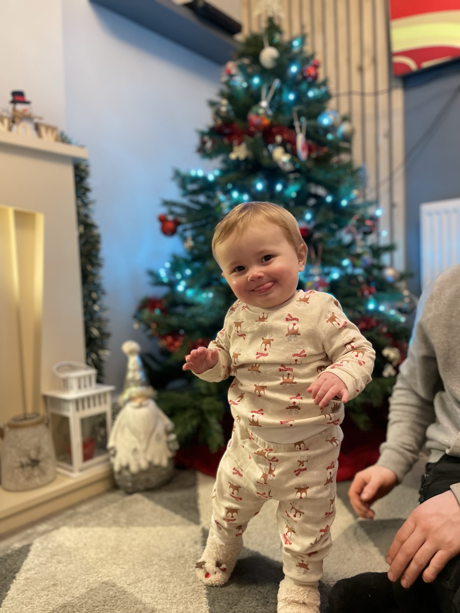 Georgia Whiteley, from Wrexham, sent in this picture of Hudson-James, who is 10-months-old, in front of the Christmas tree.