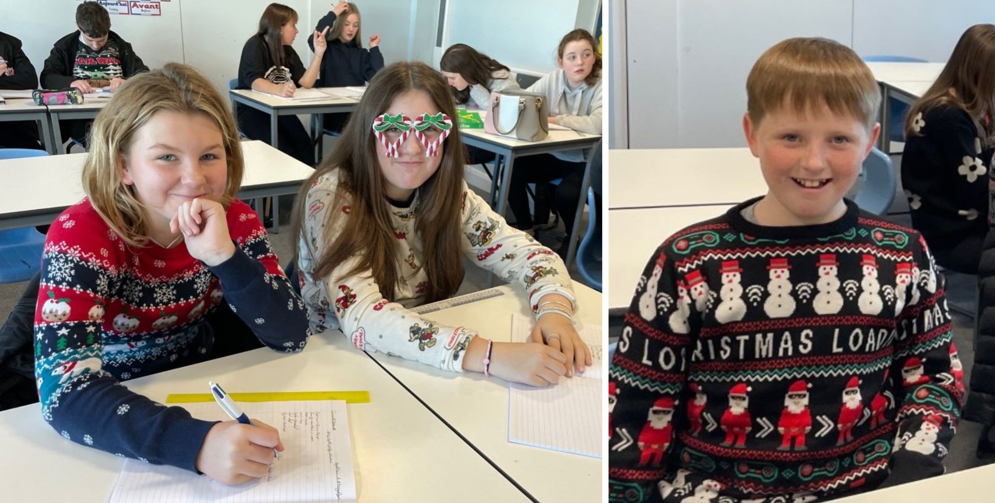 Ysgol Treffynnon students in their Christmas jumpers.