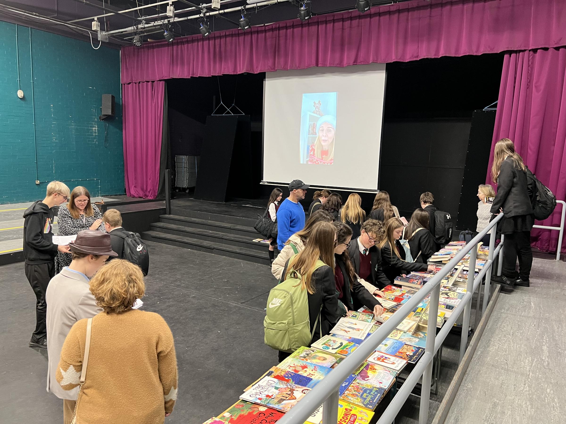 The pop up Christmas book shop event held at the school for students to browse or buy.