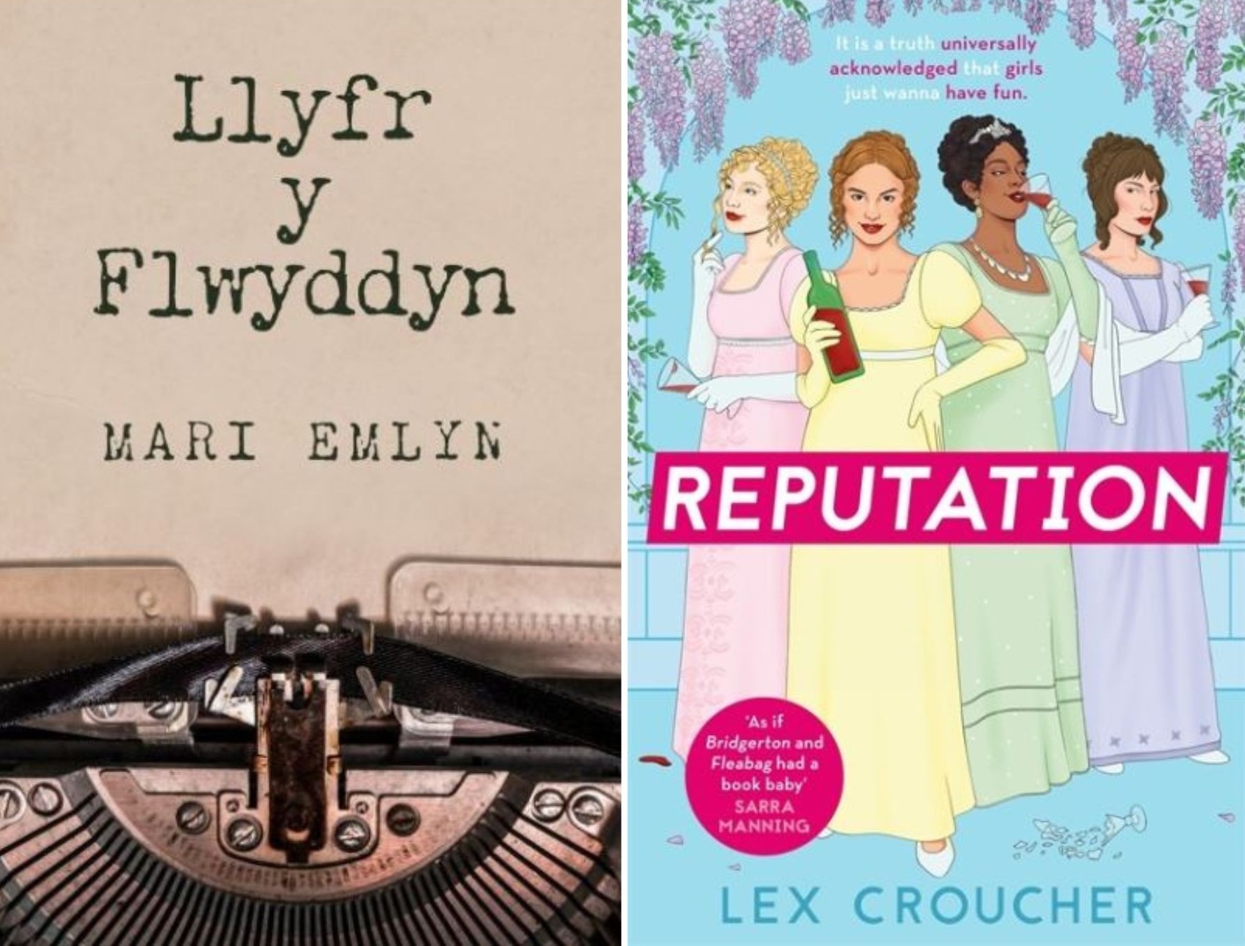 Llyfr y Flwyddyn by Mari Emlyn, and Reputation by Lex Croucher.