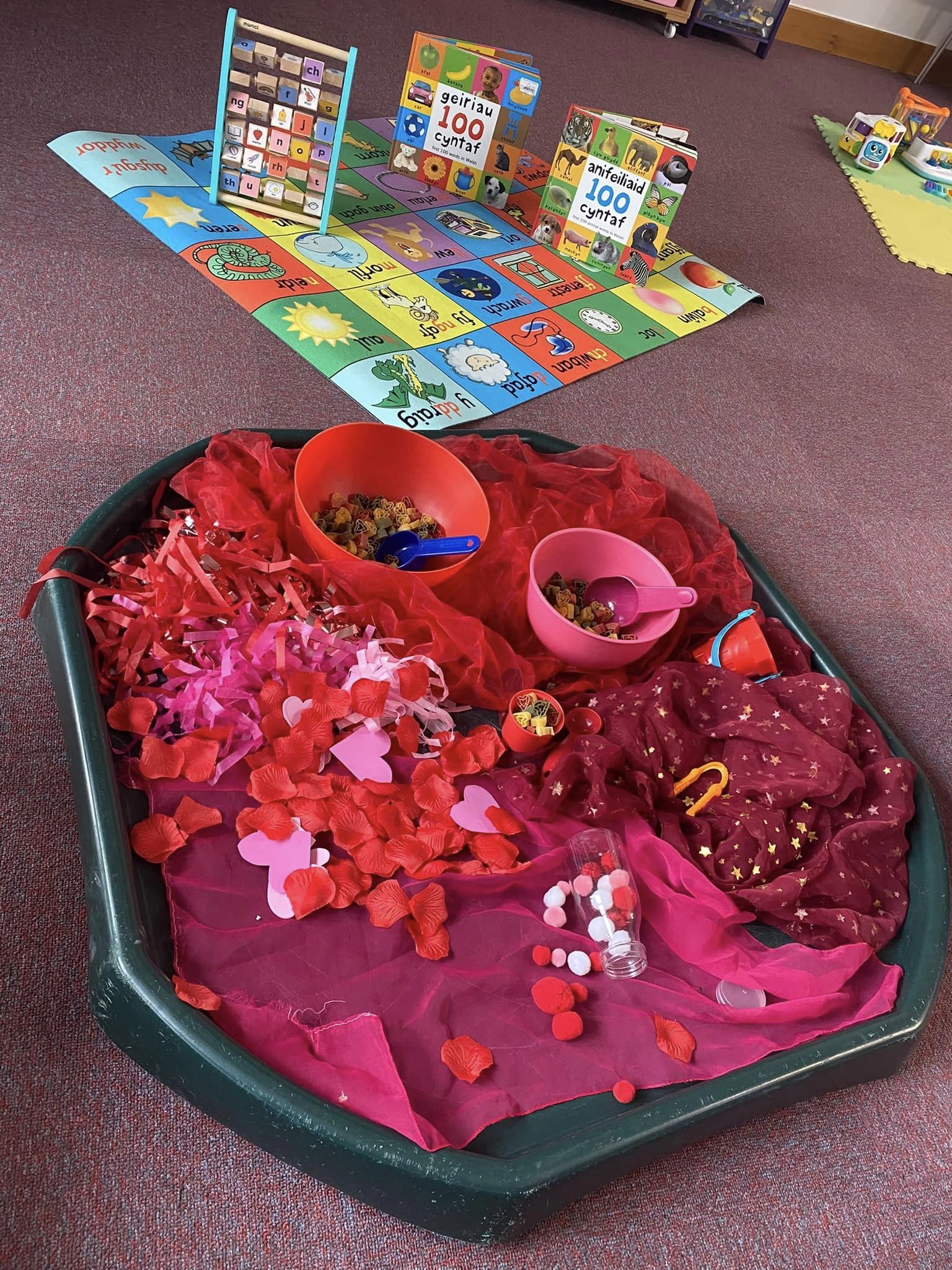 Valentine’s themed sensory play at Your Spaces toddler session.