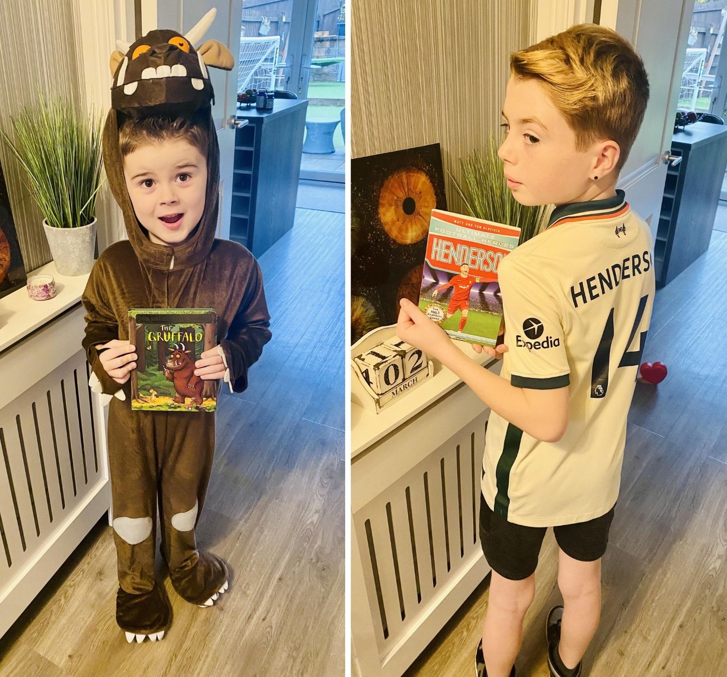 Paula Jones, from Buckley: My sons Harley Pickford, five, as The Gruffalo and Logan Pickford as footballer Jordon Henderson.