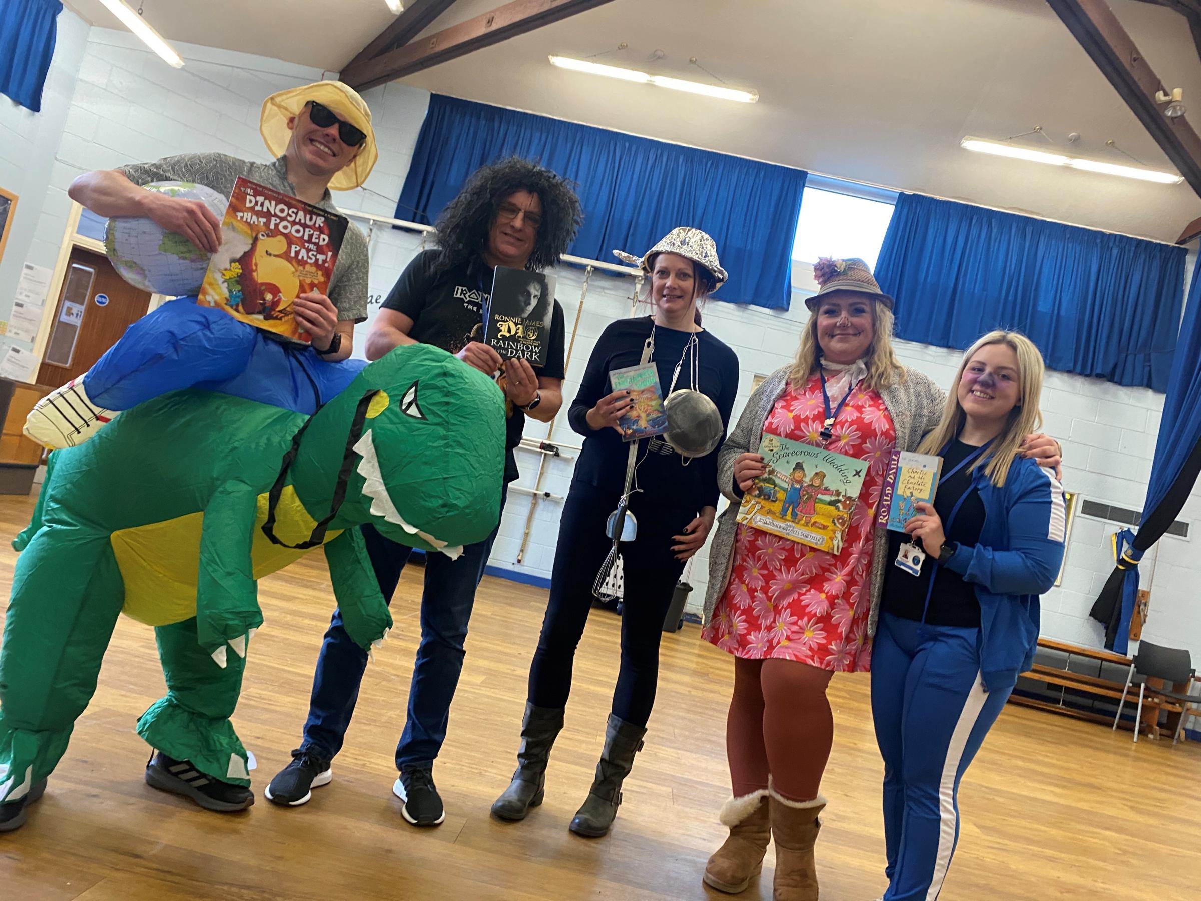 Staff at Ysgol Derwenfa taking part in World Book Day.