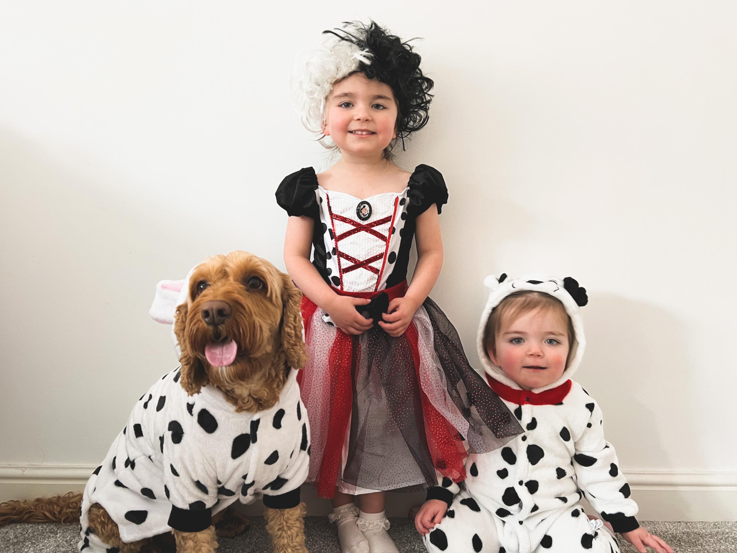 Sophie Wynne, from Wrexham: Daughter Cruella de Vil and her dalmatian puppies.