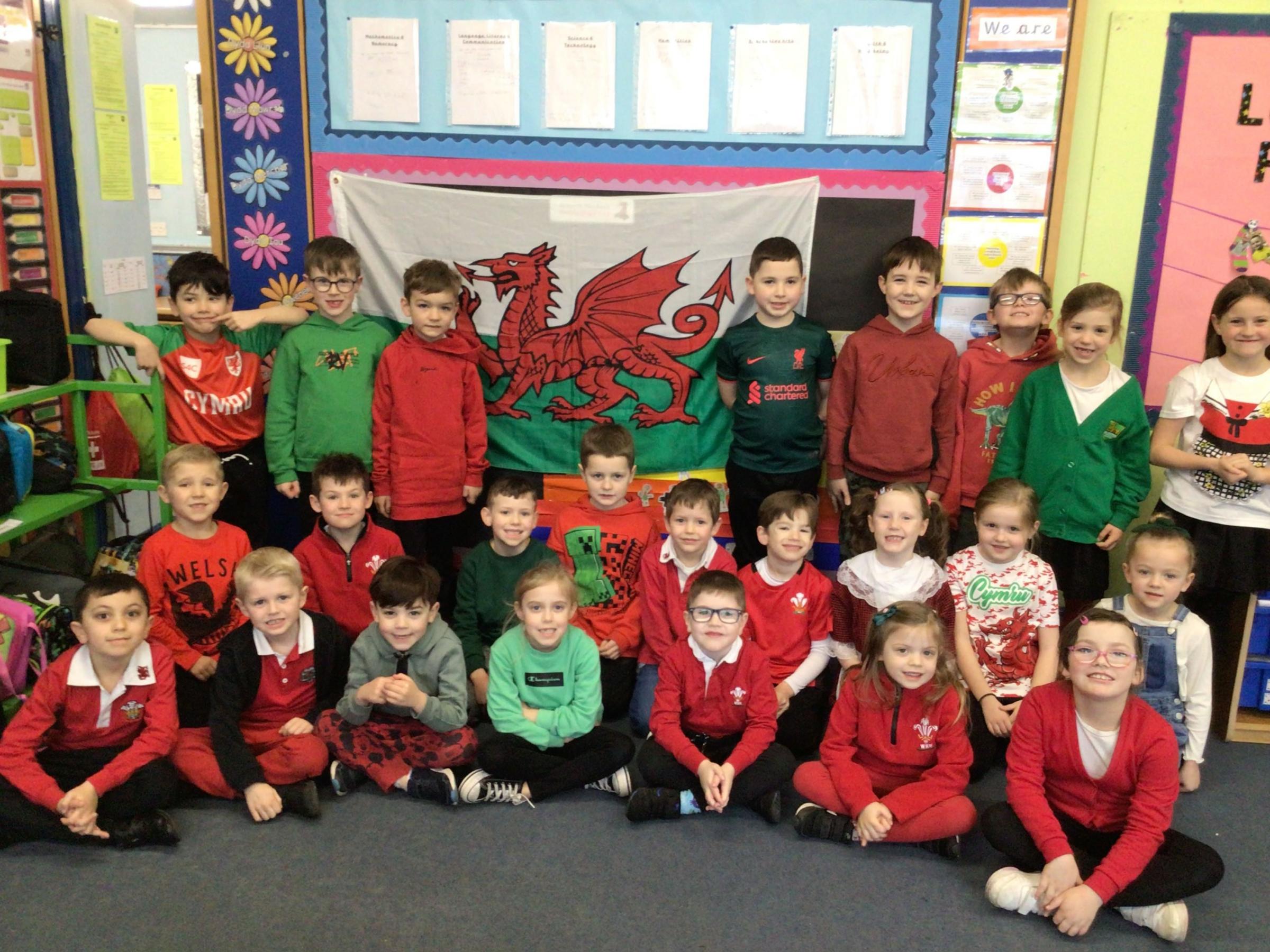 Dressed up for St Davids Day at Ewloe Green CP School.