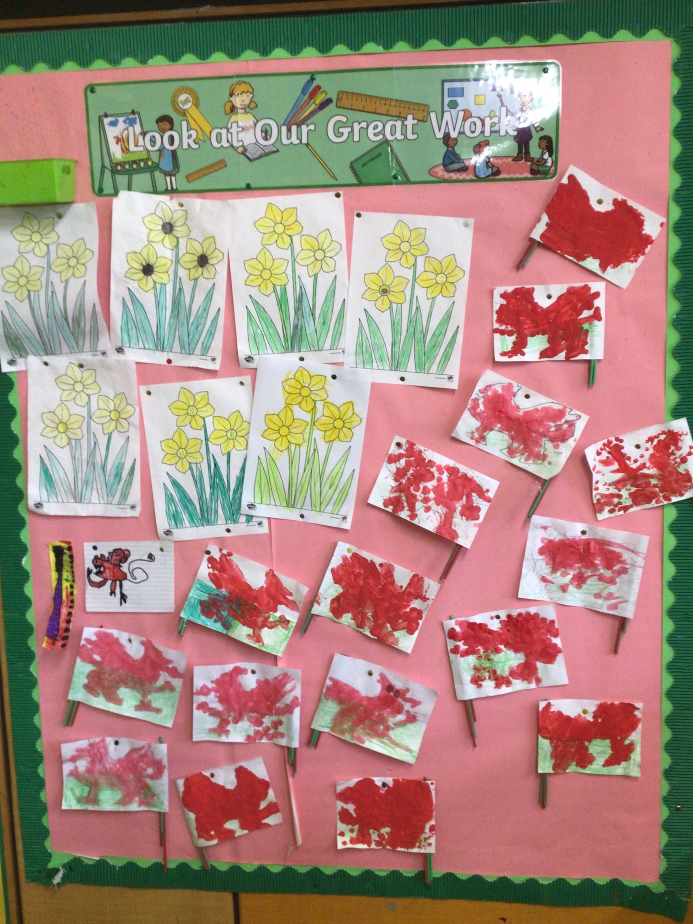 St Davids Day crafts at Ewloe Green CP School.