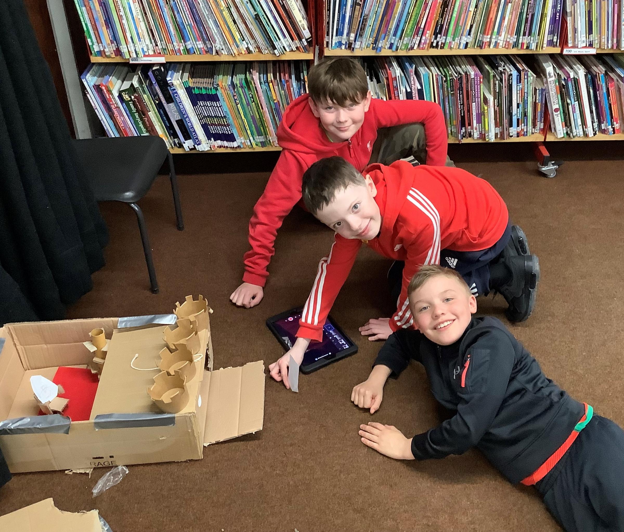 Working on their Welsh stop motion pieces, Jack Campbell, Finley Green and Josh Hill.