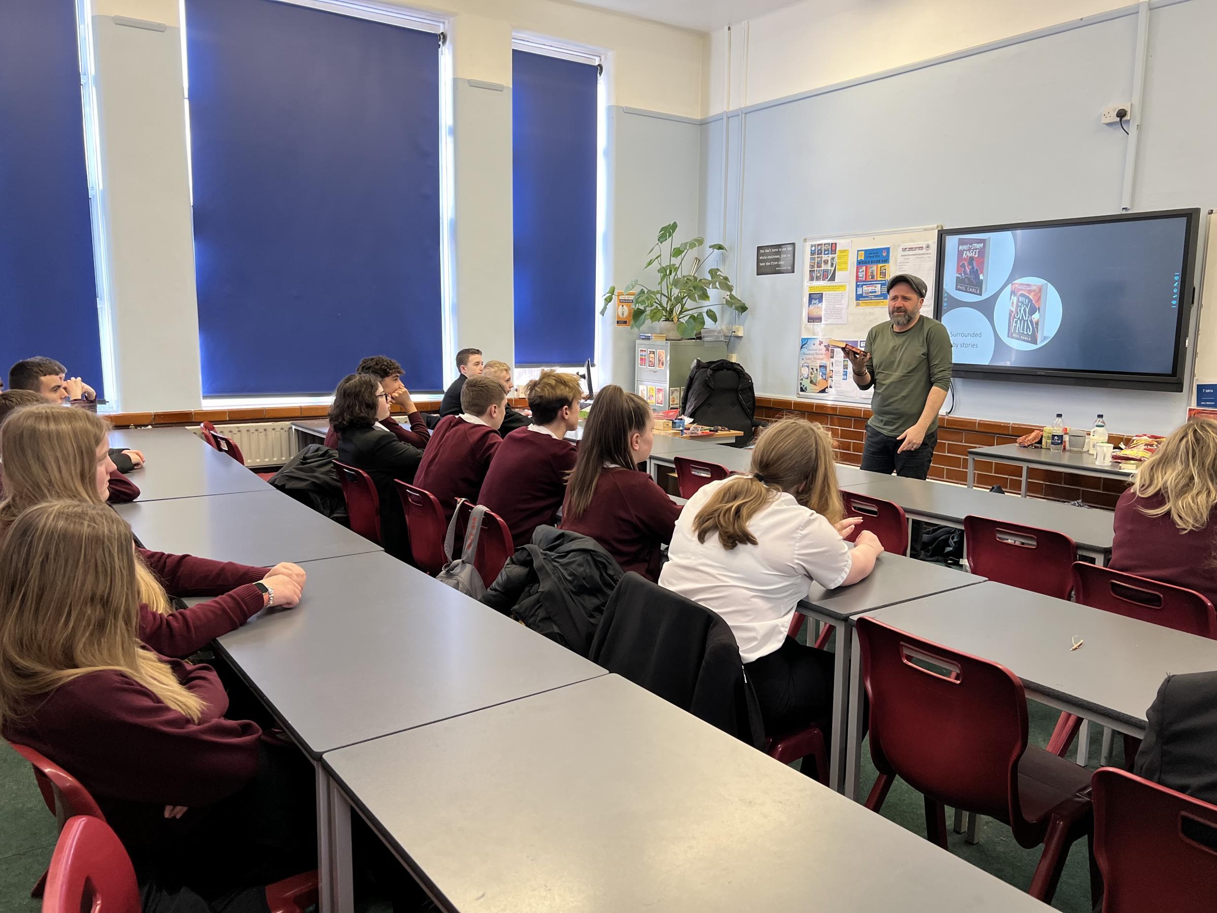 Author Phil Earle talks to students about his writing career.