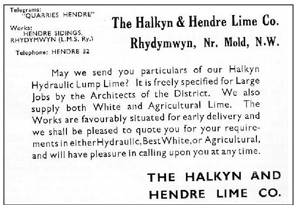 Halkyn and Hendre Lime company ad from the 1950s.