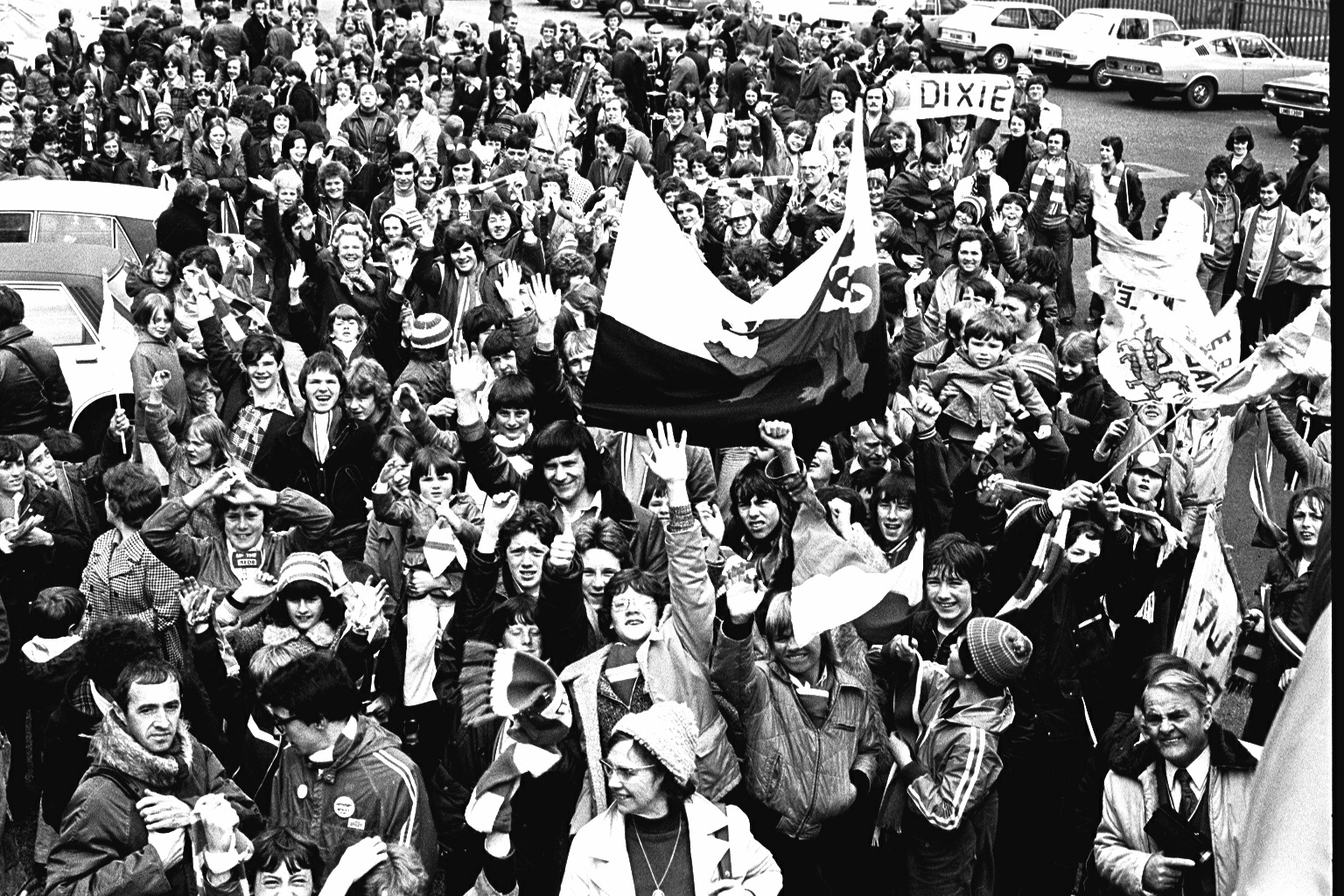 Fans filled Wrexham for the Wrexham AFC players parade, 1978.