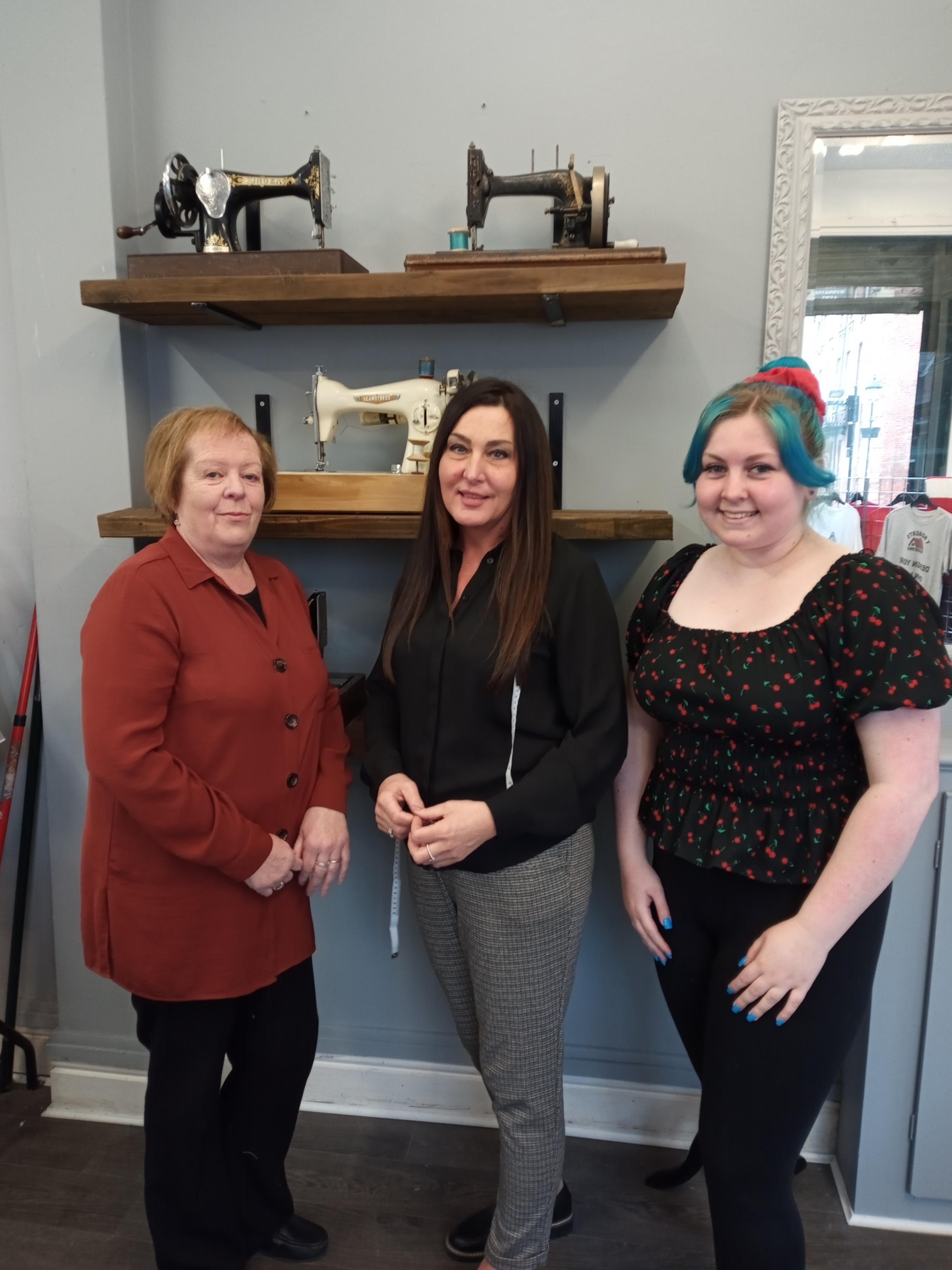 Christine Roberts (centre), of Sure To Please Tailors, with two of the shops seamstresses, Yvonne Davies and Robyn King.