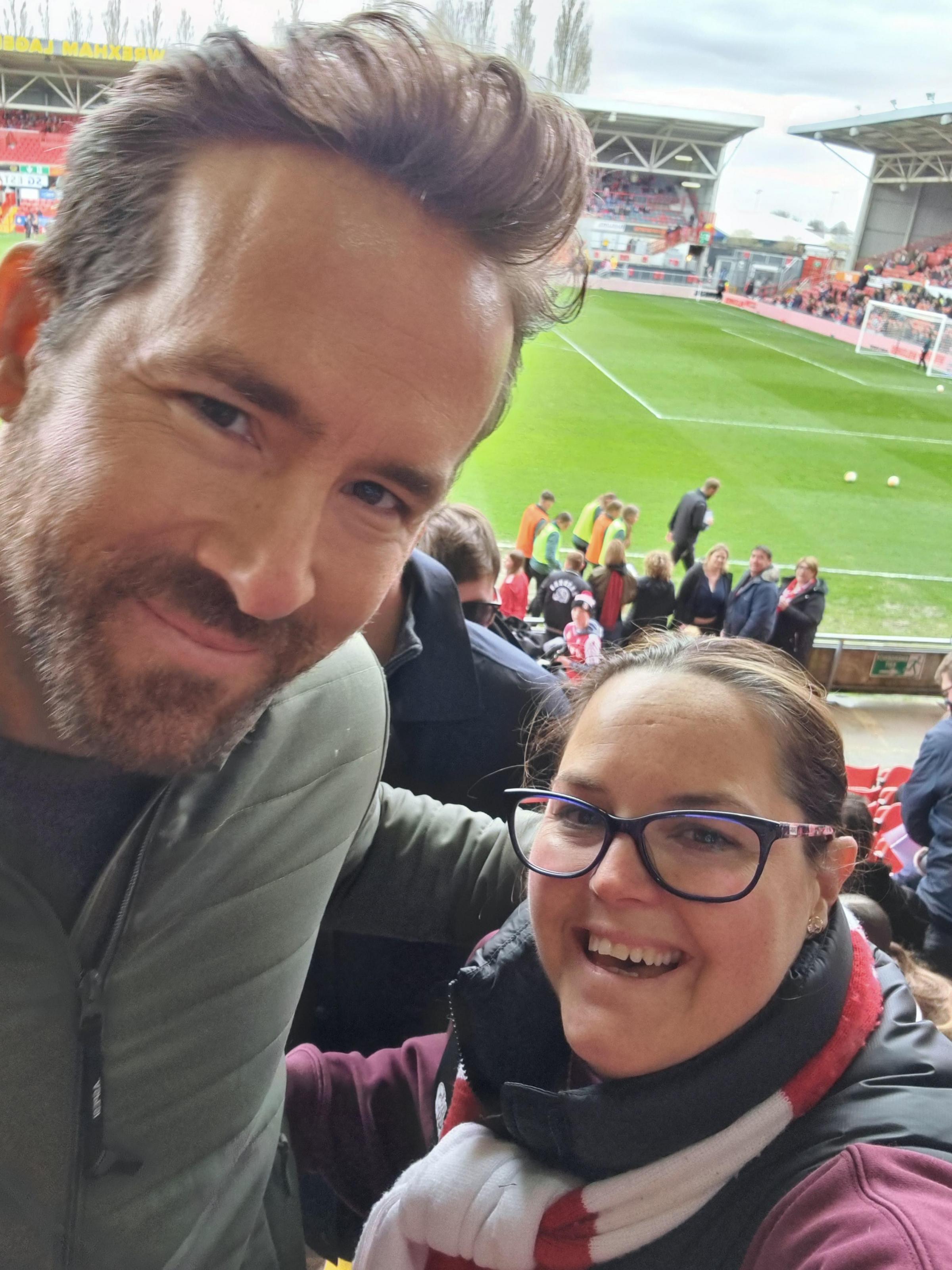 Bethan Capes, from Penycae, Wrexham met Ryan Reynolds at the Wrexham AFC Racecourse ground, while watching the womens team in the final for premonition.