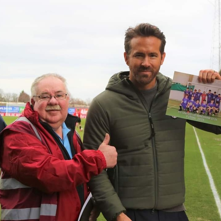 Brian Prydden, from Wrexham: Met Ryan Reynolds at Wrexham AFC when the Wrexham ladies played, and presented him with a team photo of the FC United of Wrexham under 12s futsal team, which he payed for a new kit.