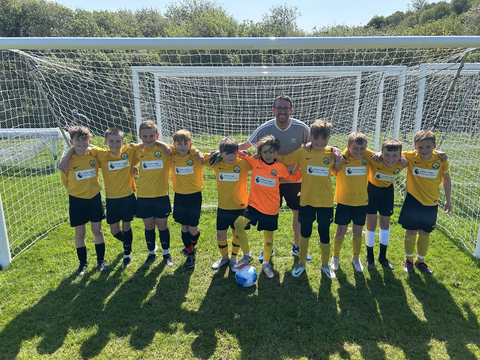 Borras Park Primary School football team - at the Aberystwyth Urdd Finals, with coach Rob Stock.