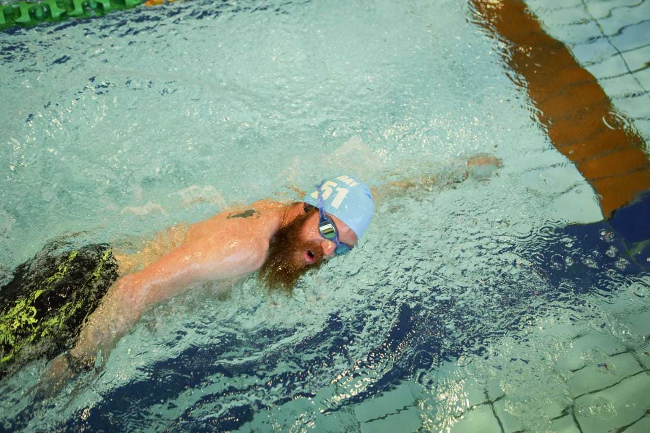 Sean Conway during his swim on day 51 of his 102-day triathlon record breaking attempt. Photo: Justin Fletcher Photography