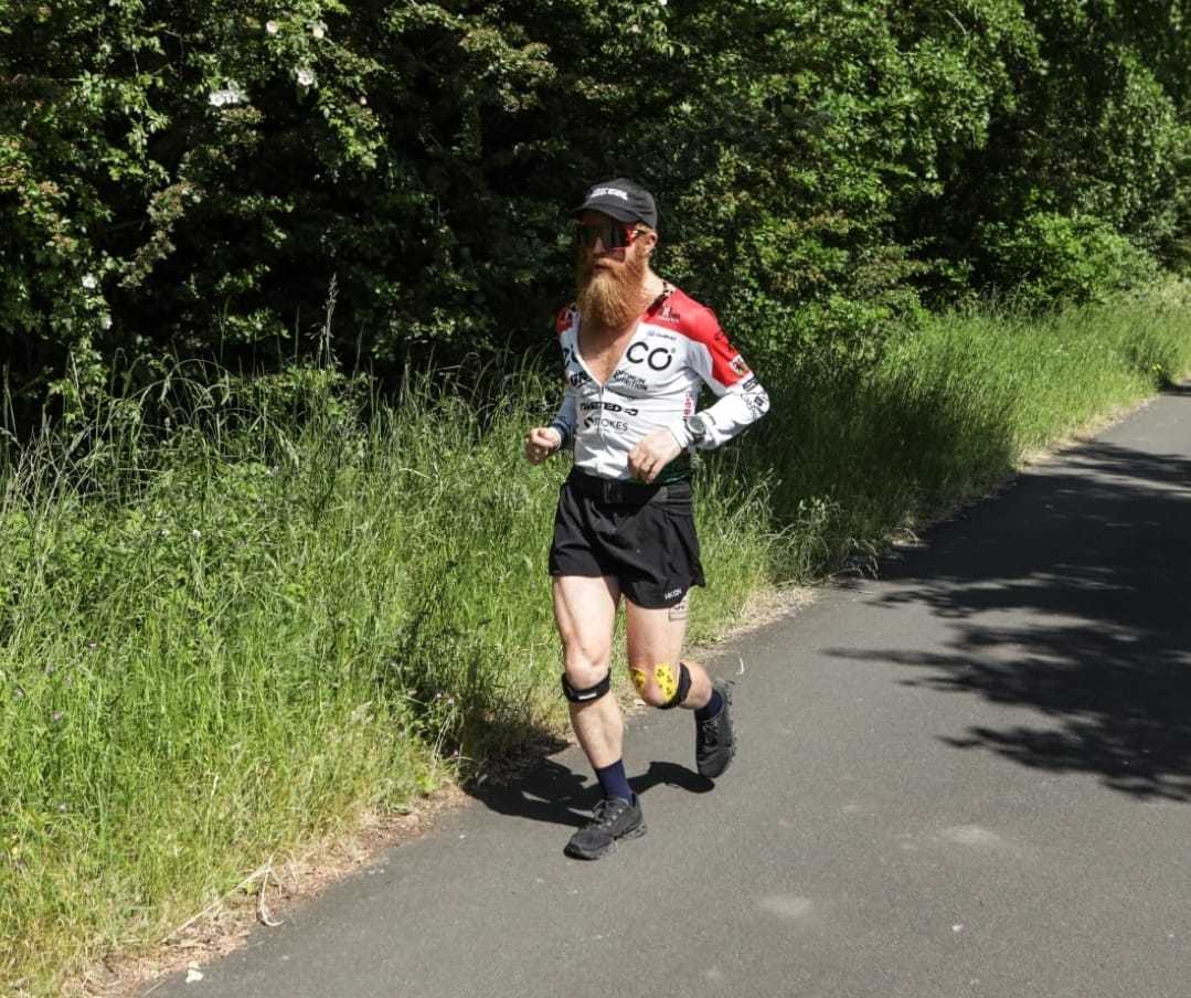 Sean Conway running on day 51 of his 102-day triathlon record breaking attempt. Photo: Justin Fletcher Photography