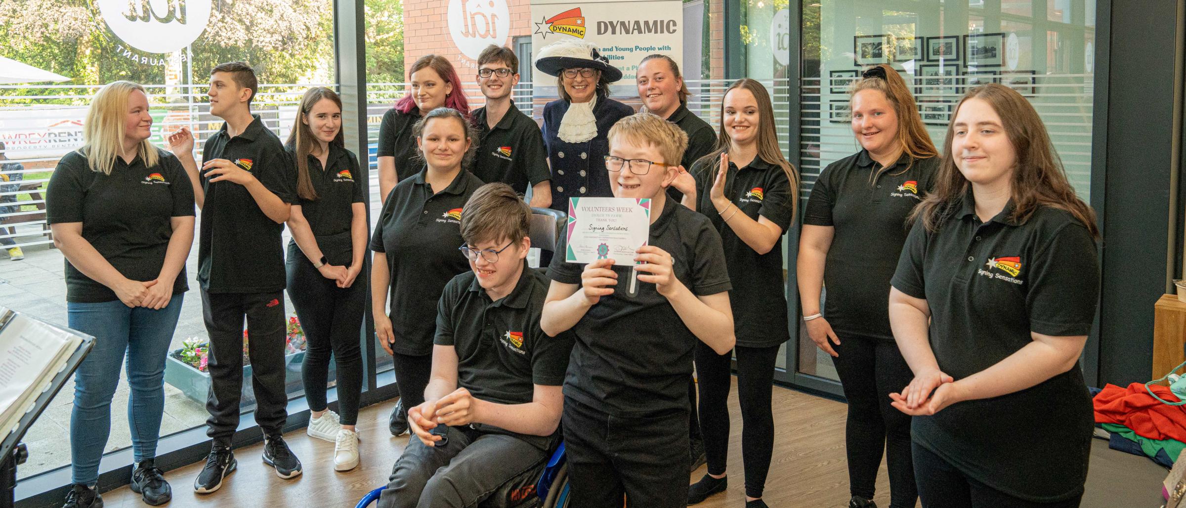 High Sheriff Kate Hill Trevor with performers and award recipients Dynamic Signing Sensations. Photo: Phil Green Photography