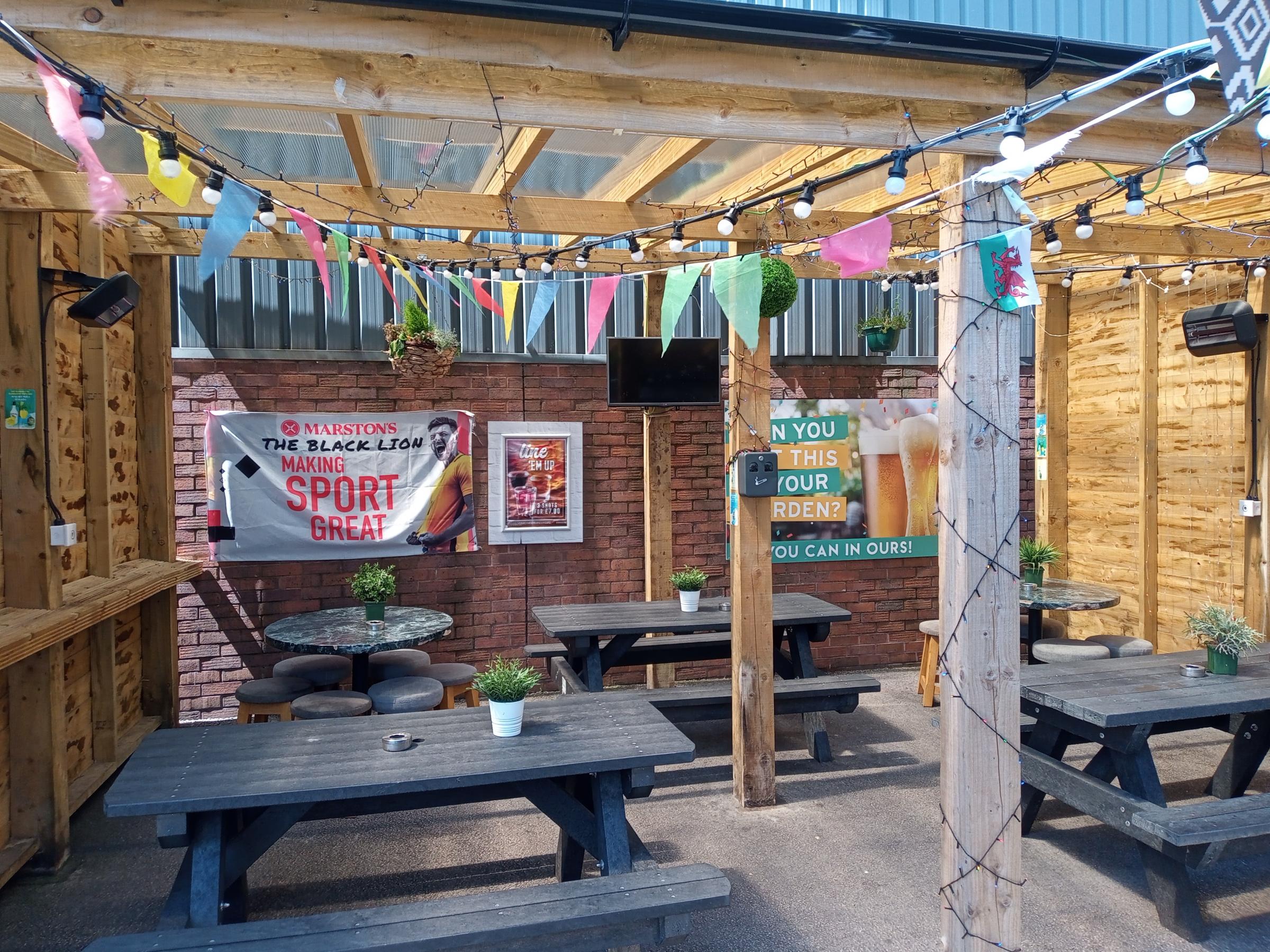 Beer garden at the Black Lion in Buckley.