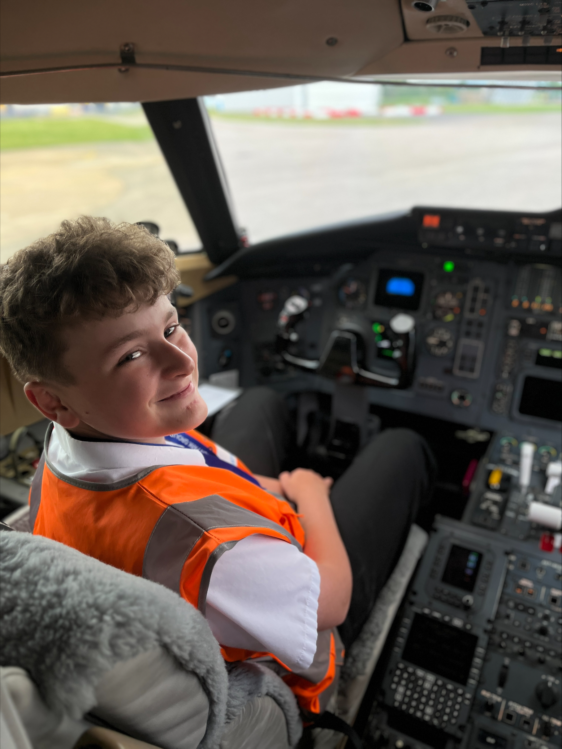 Jacob Hickey sat in a CL60 Challenger during his placement at Aviation Park Group, Broughton. 