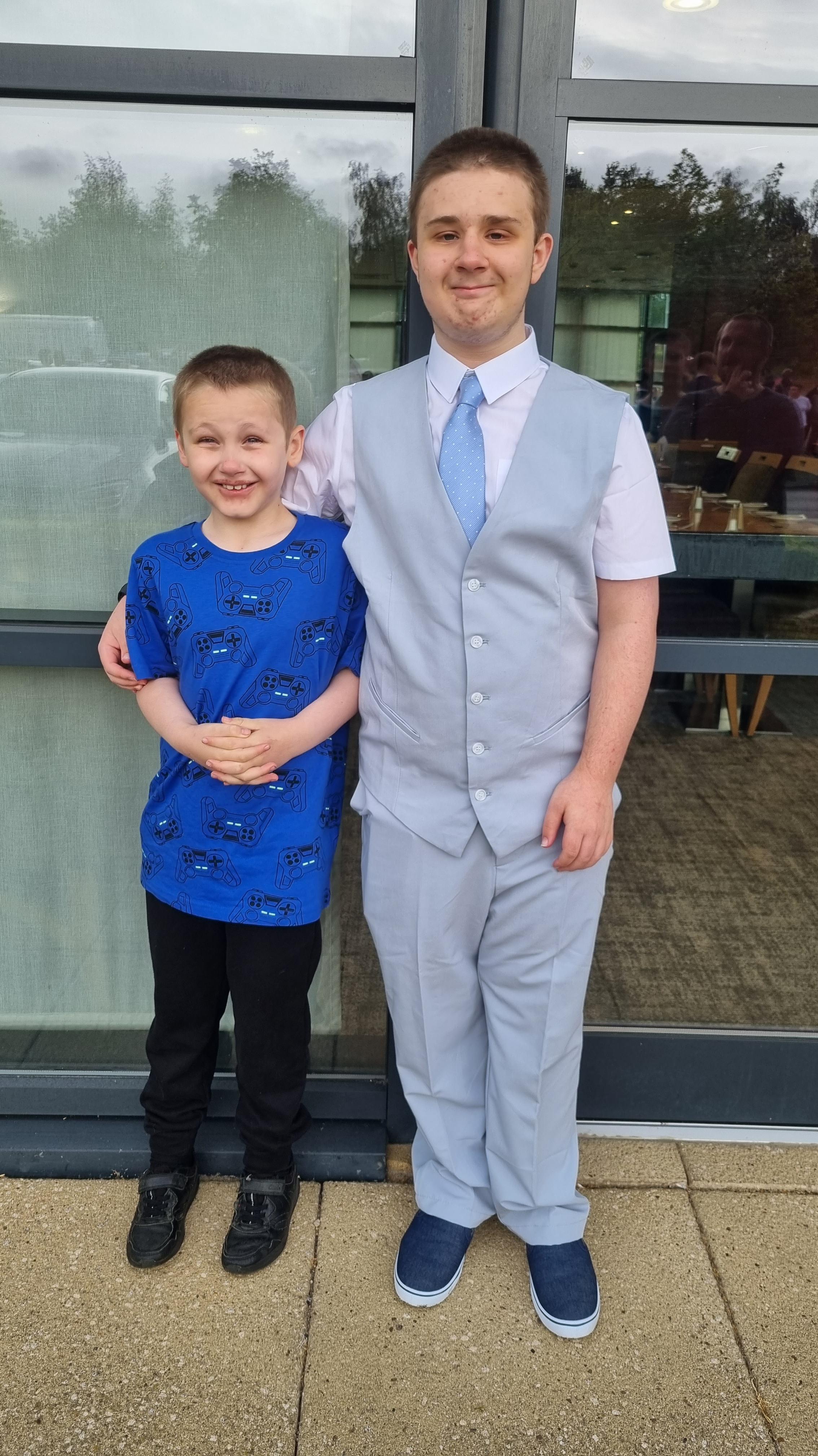 Ysgol Bryn Alyn prom for Rhys Robinson, pictured with his little brother Dewi Robinson.