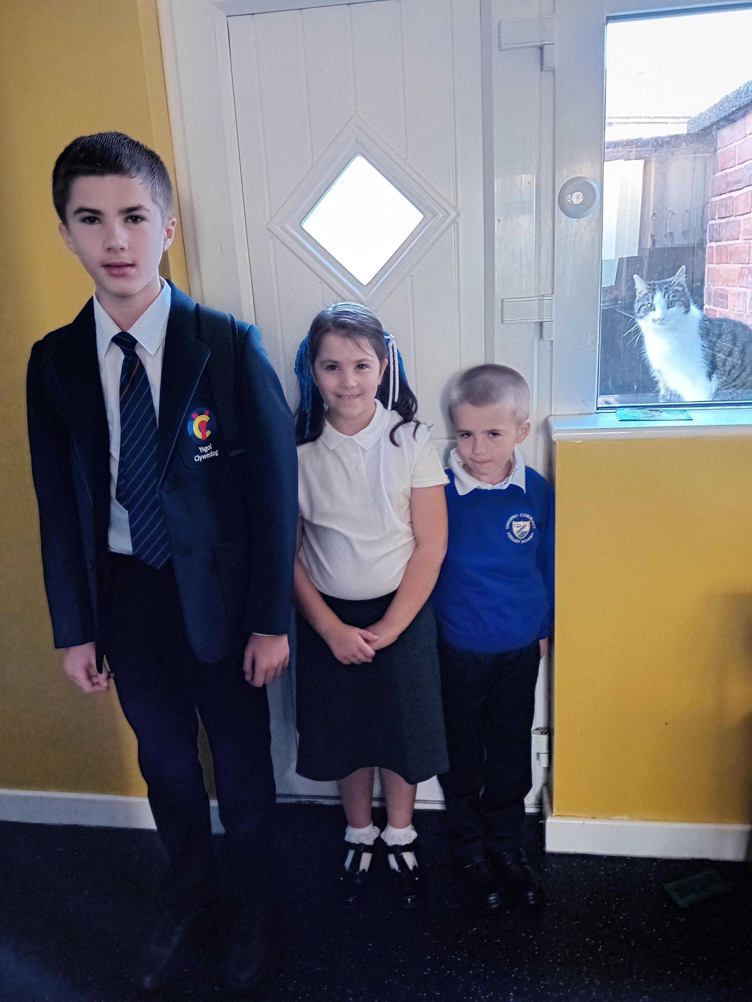 Stacey Forster, from Wrexham: Rhys, Seren and Jack Davies, attending Ysgol Clywedog and Gwenfro CP School.