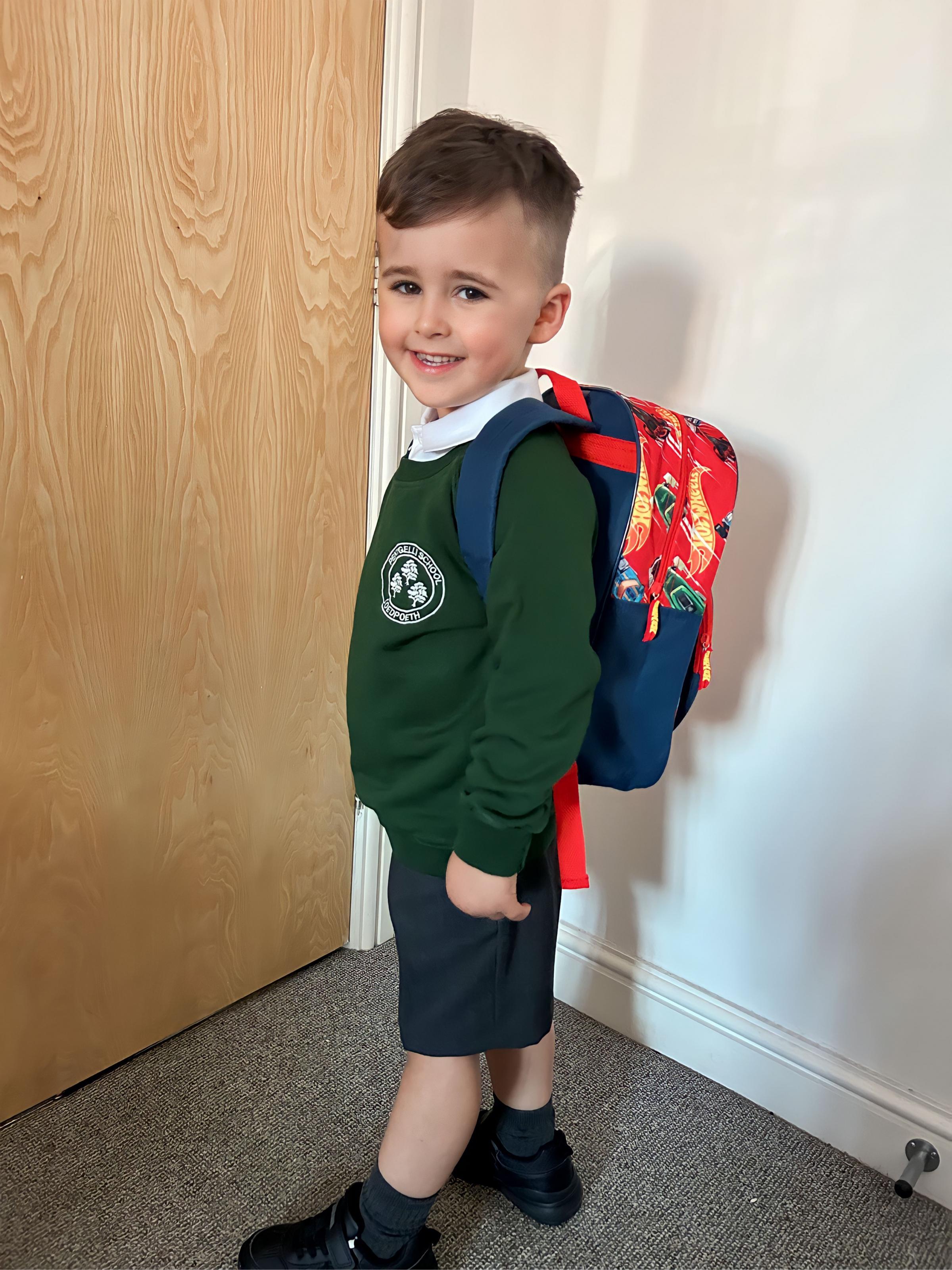 Emily Sian Matthews, from Coedpoeth, Wrexham: Charlie Gus Matthews, starting nursery at Ysgol Penygelli.