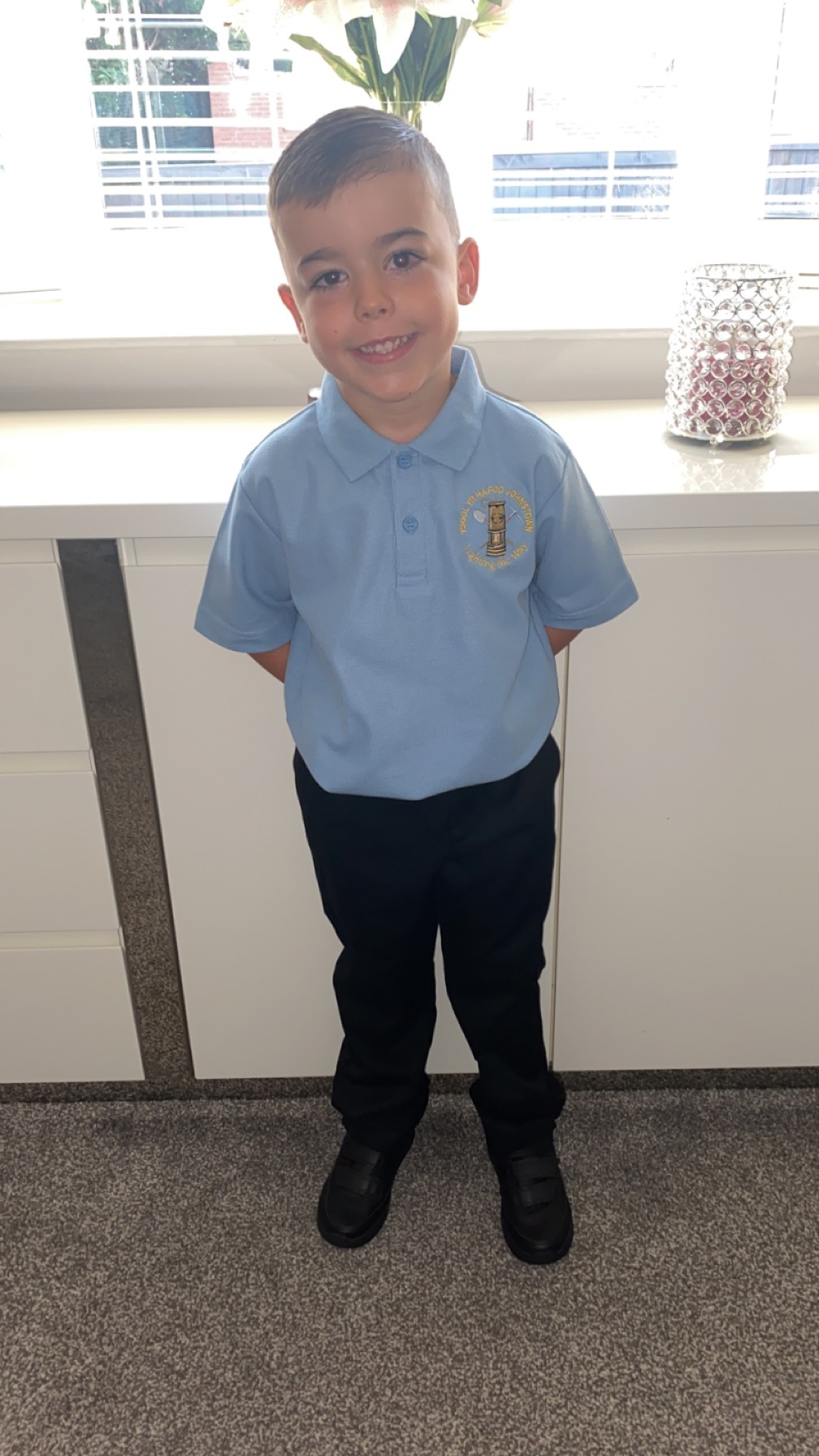 Sara Williams, from Wrexham: Shae Barlow, excited for reception at his newly built school, Ysgol yr Hafod.