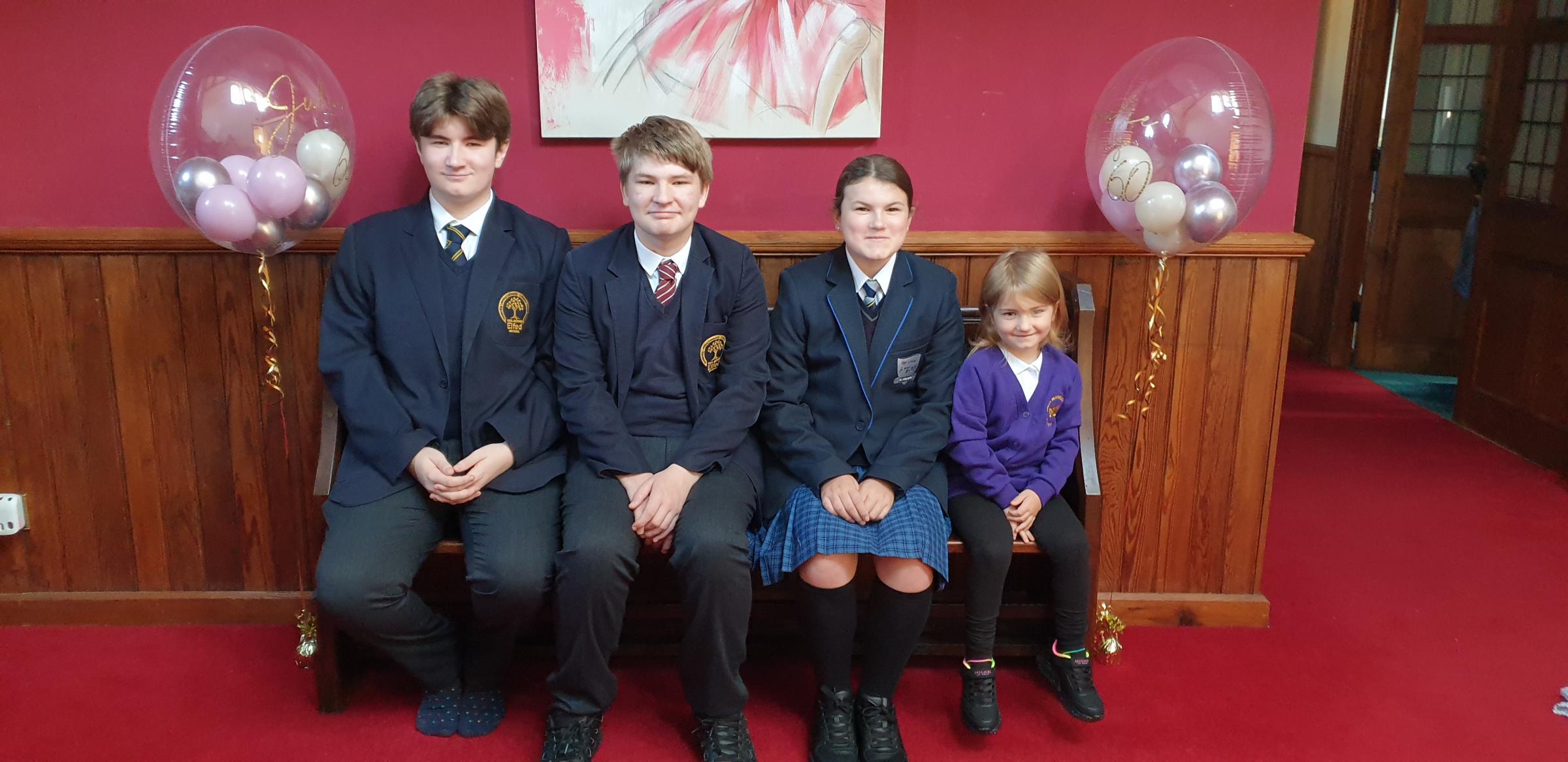 Sue Large, from Buckley: Ewan, Riley, Myla and Carys, all smiles for their first days back at Elfed, Argoed and Westwood schools.