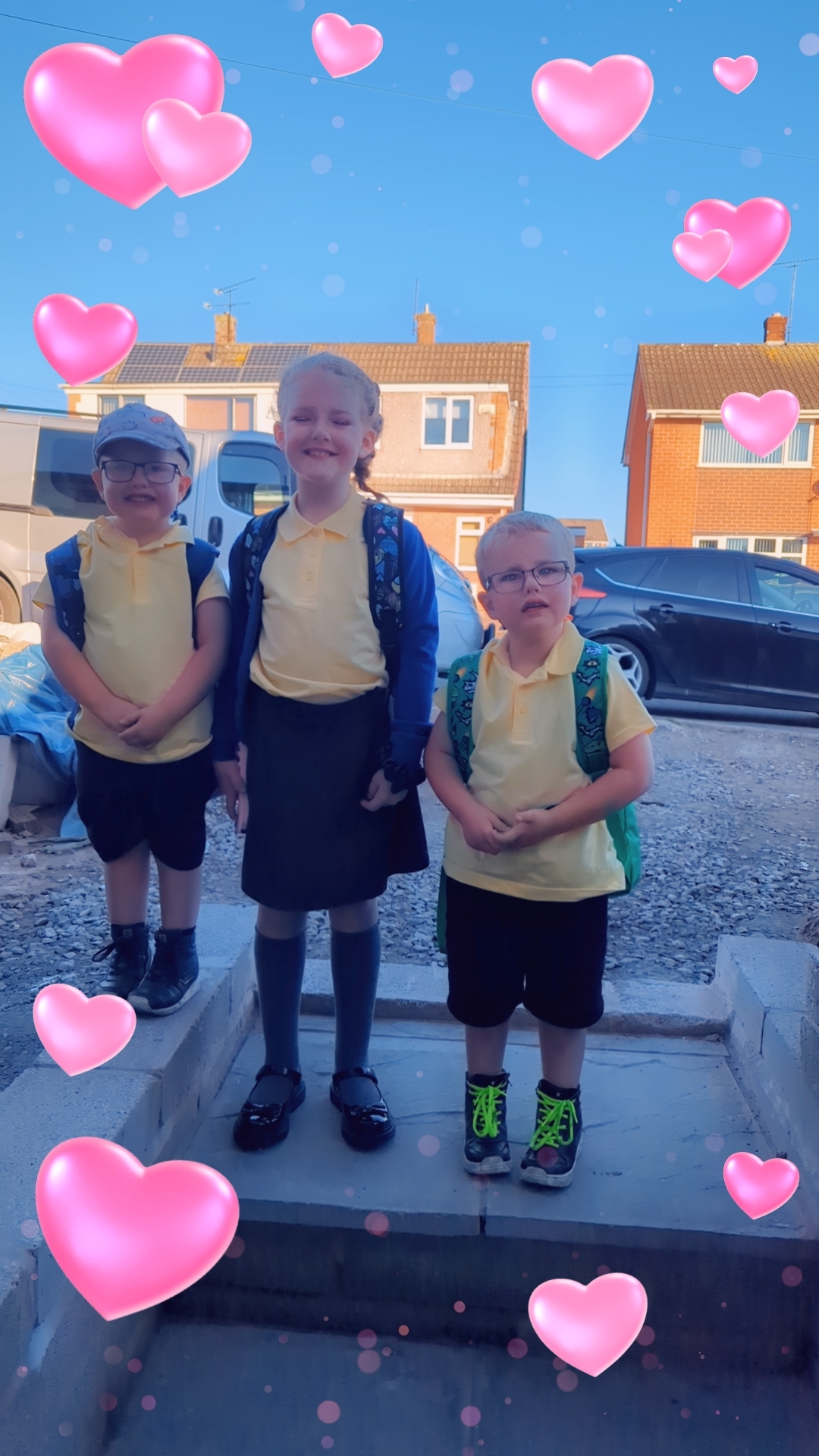 Tracy Chowdhury, from Holywell: Alfie Jackson, Alisha-May Jackson and Tyler Jackson, at Ysgol Bro Carmel.