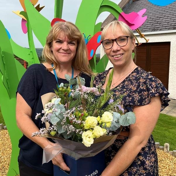 Director of Care Karen Wright (left) with mum Nerys Davies who spoke at the awards on the impact that respite care has on her family – her son Bedwyr attends T? Gobaith.