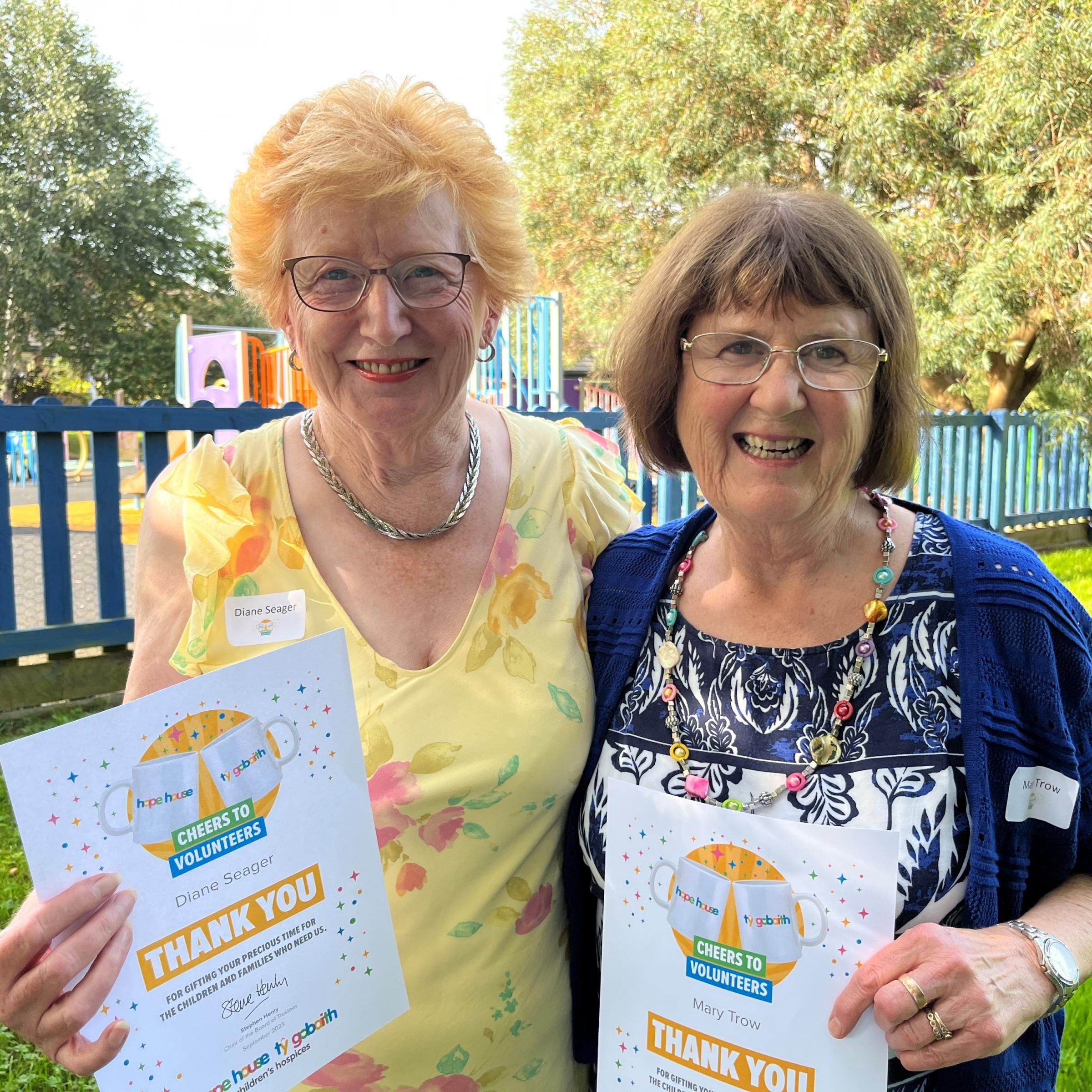 Oswestry Shop volunteers Diane Seager and Mary Trow.