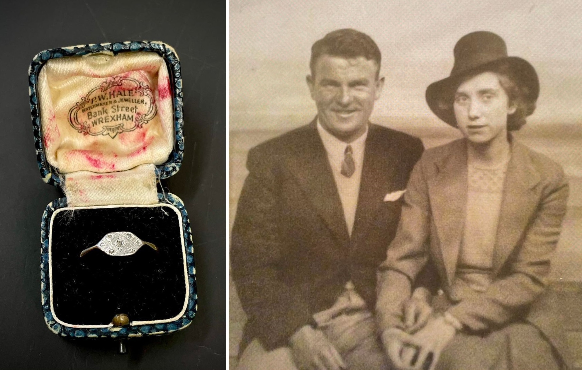 A newly engaged couple in 1940, with the ring bought from P.W. Hale.