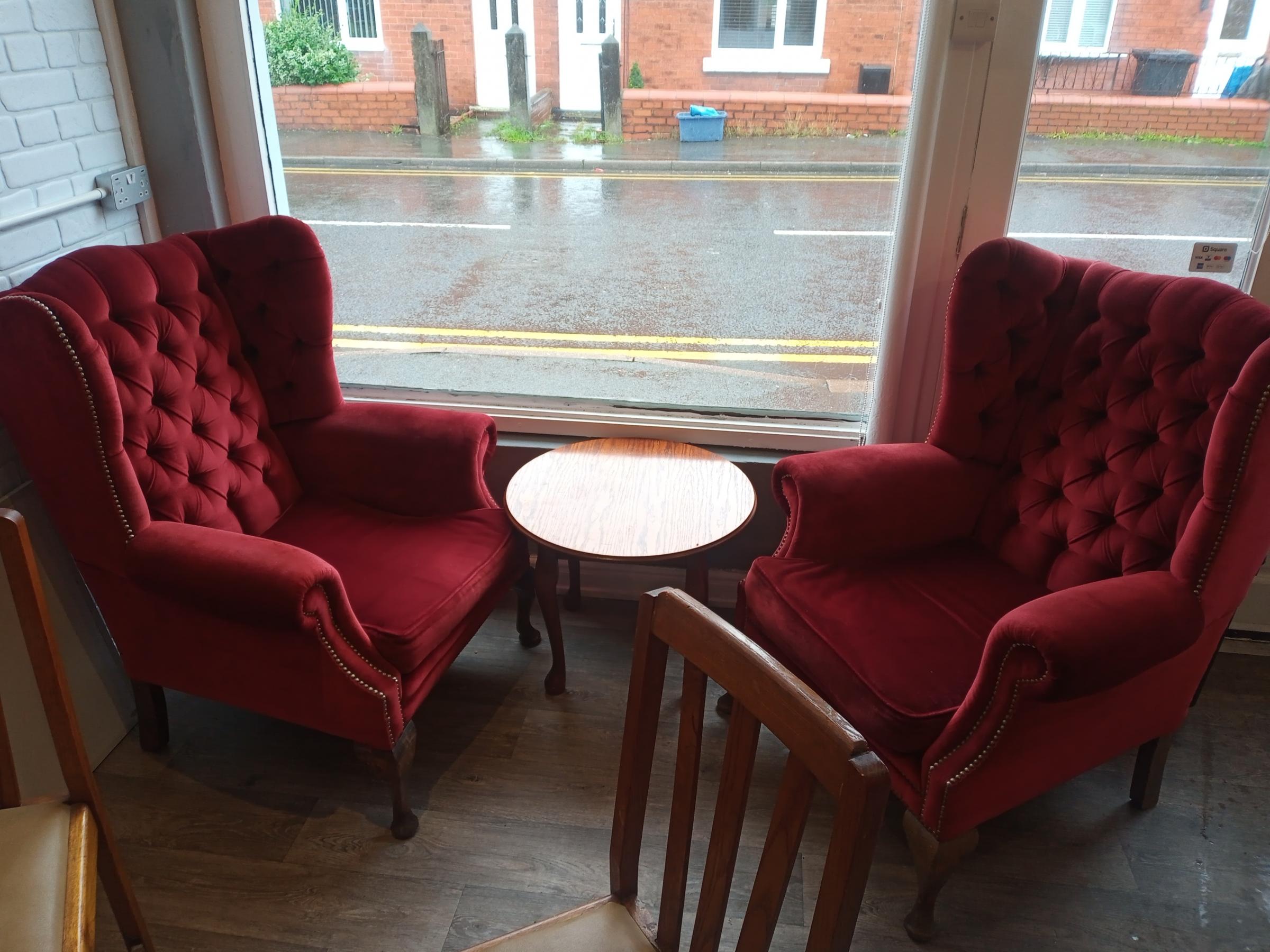 Cosy window seats at Kiln Coffee.