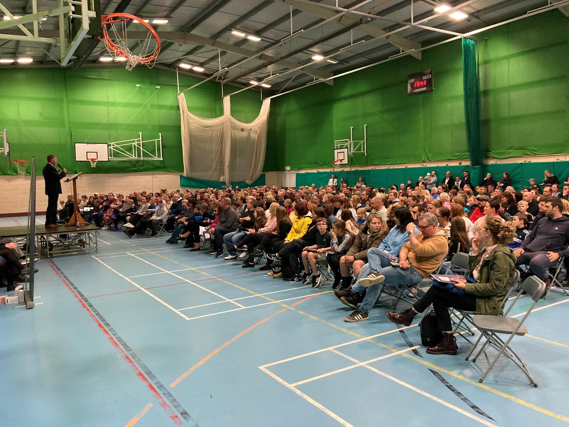 Paul Smith, Argoed High School headteacher, gives an opening presentation to visitors.