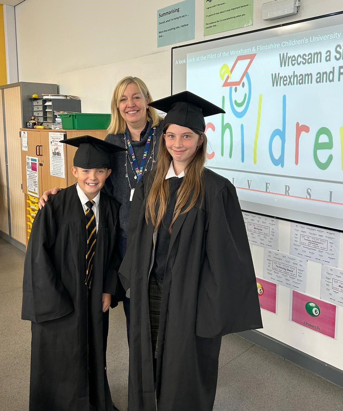 Ysgol Bryn Alyn launch its REACH programme with a visit from Childrens University - Freddie Borman and Vivienne Burcham with Alison Kipping.