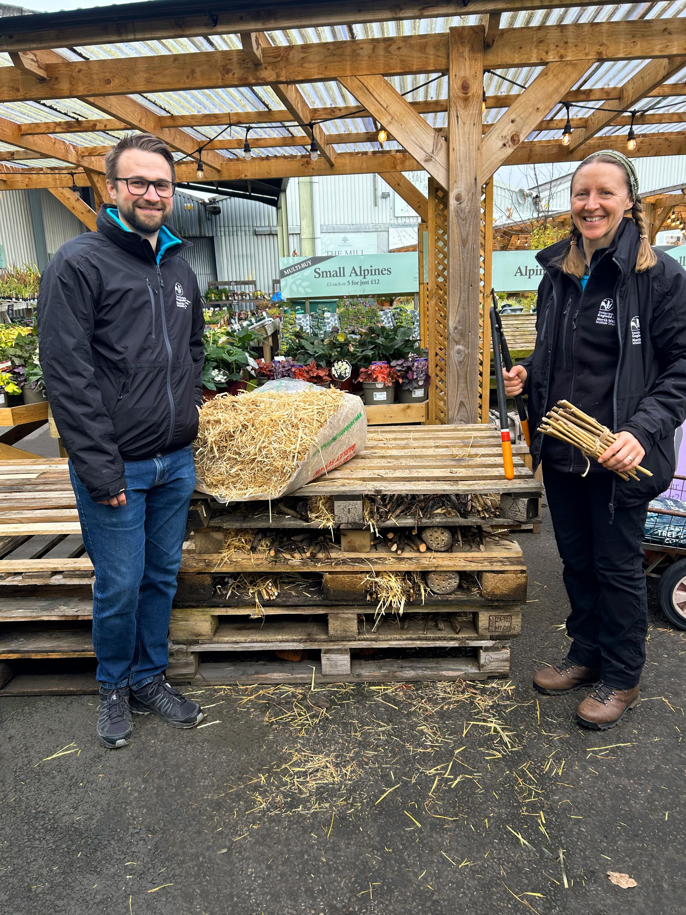 Making a bug hotel, one of the many activities at the North Wales Wildlife Trusts Sustainability Day, held at The Woodworks Garden Centre. 