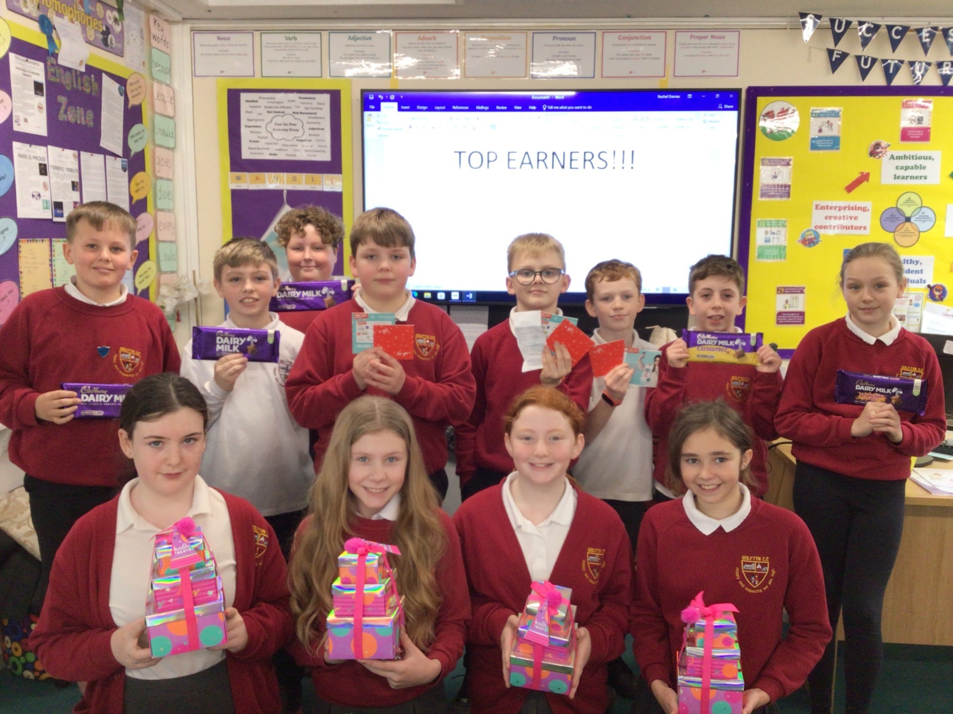 Some of the Year 6 top earners in the business challenge at Golftyn CP School.