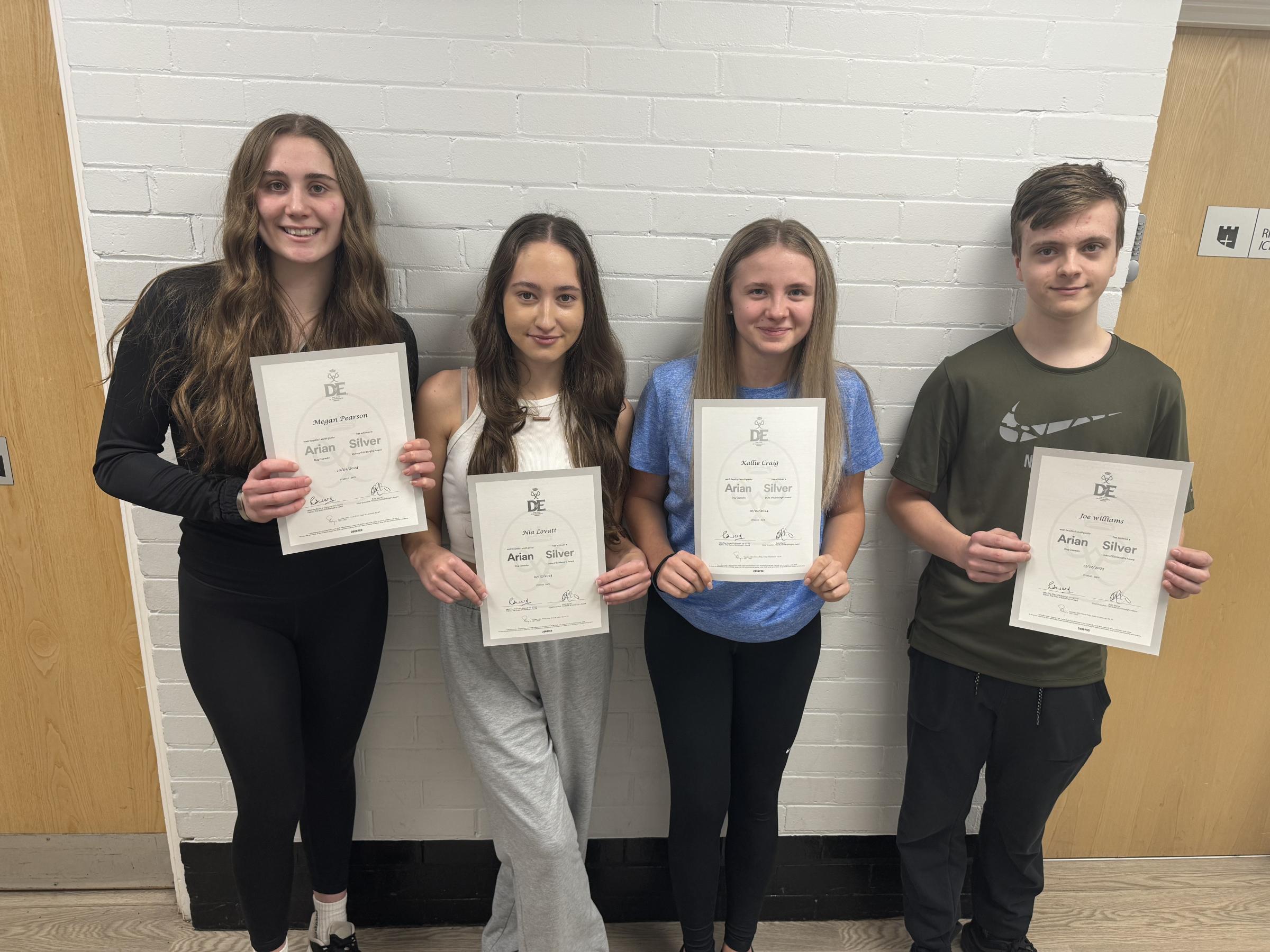 Silver D of E Award students - Megan Pearson, Nia Lovatt, Kallie Craig and Joe Williams.