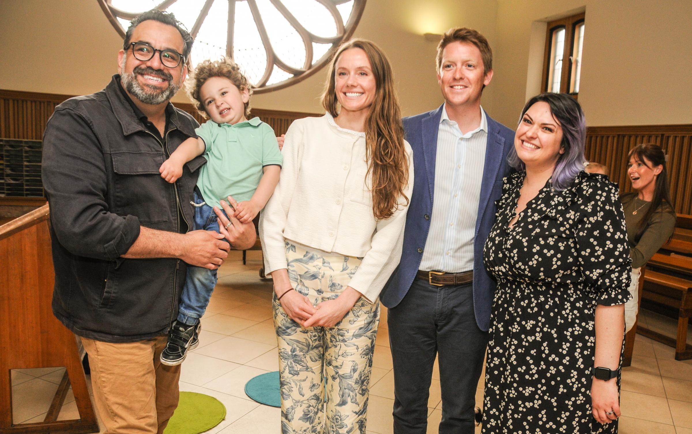 The Duke of Westminster and Olivia Henson with one of the families who enjoyed the Small Sounds session.